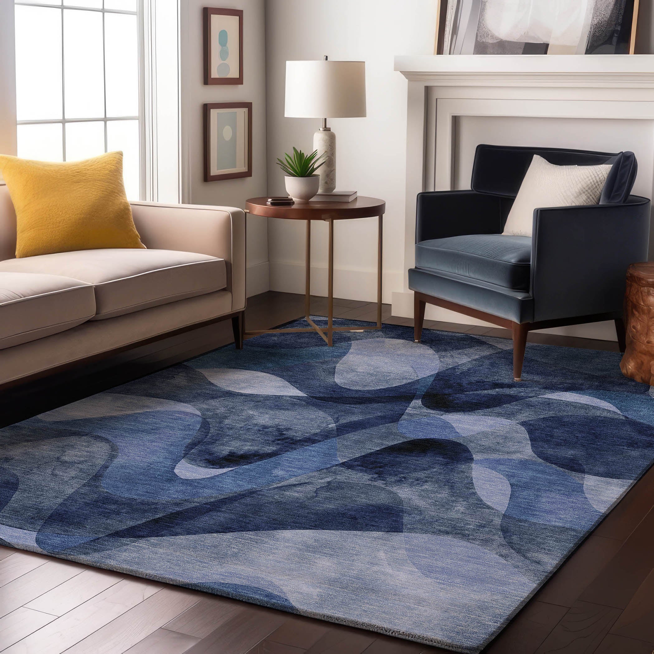 Cairo Machine Washable Contemporary Navy Blue Rug 2'6" x 3'10" #shape_Rectangle