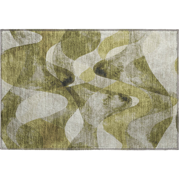 Cairo Machine Washable Contemporary Olive Green Rug 1'8" x 2'6"