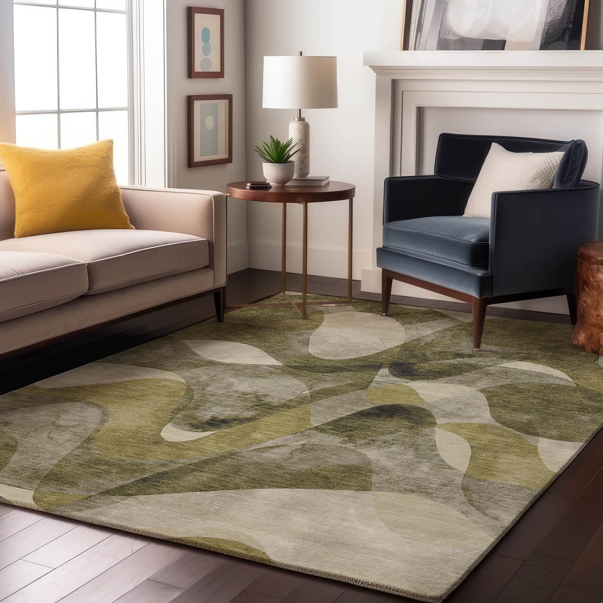 Cairo Machine Washable Contemporary Olive Green Rug 2'6" x 3'10" #shape_Rectangle
