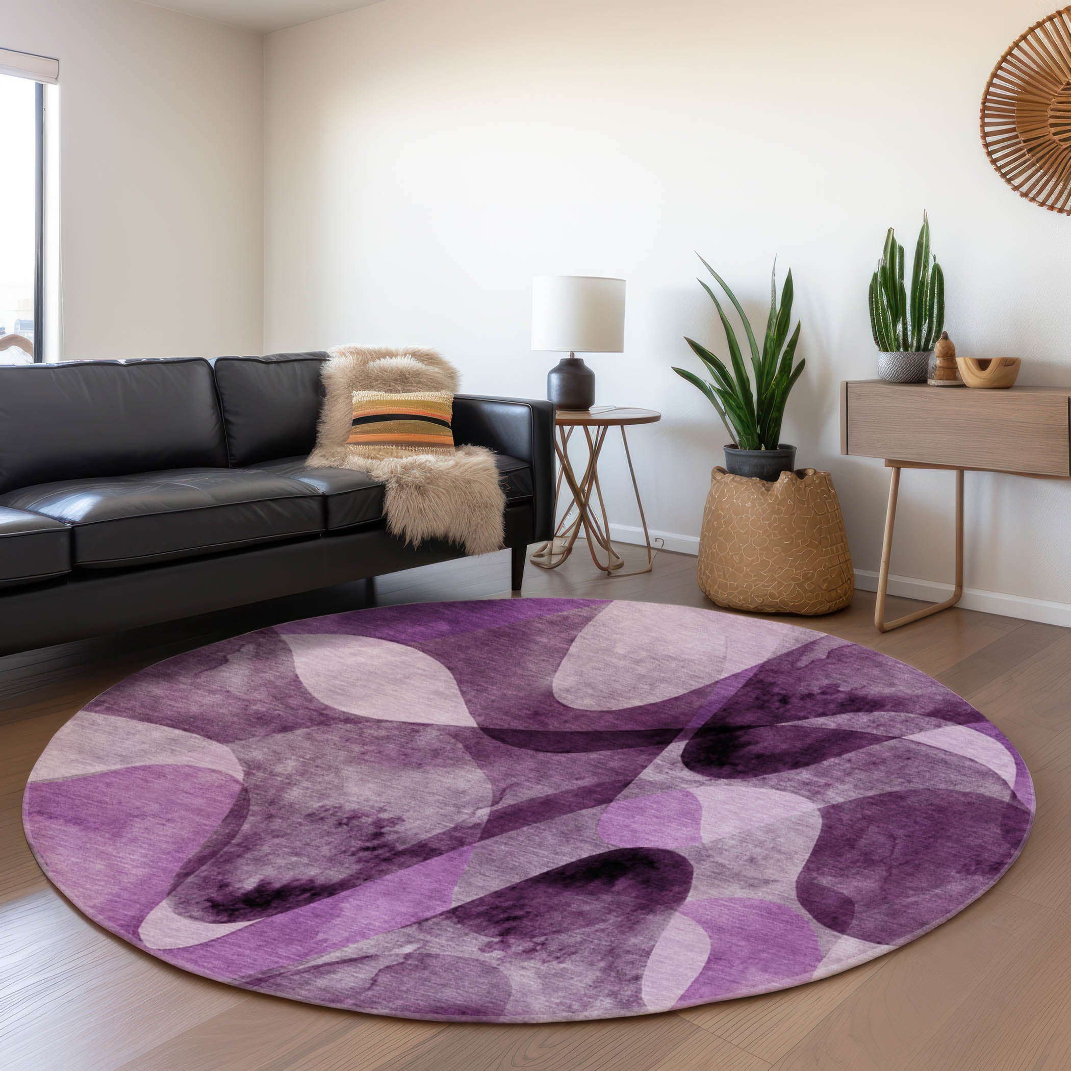 Cairo Machine Washable Contemporary Purple Rug 8' x 8' #shape_Round