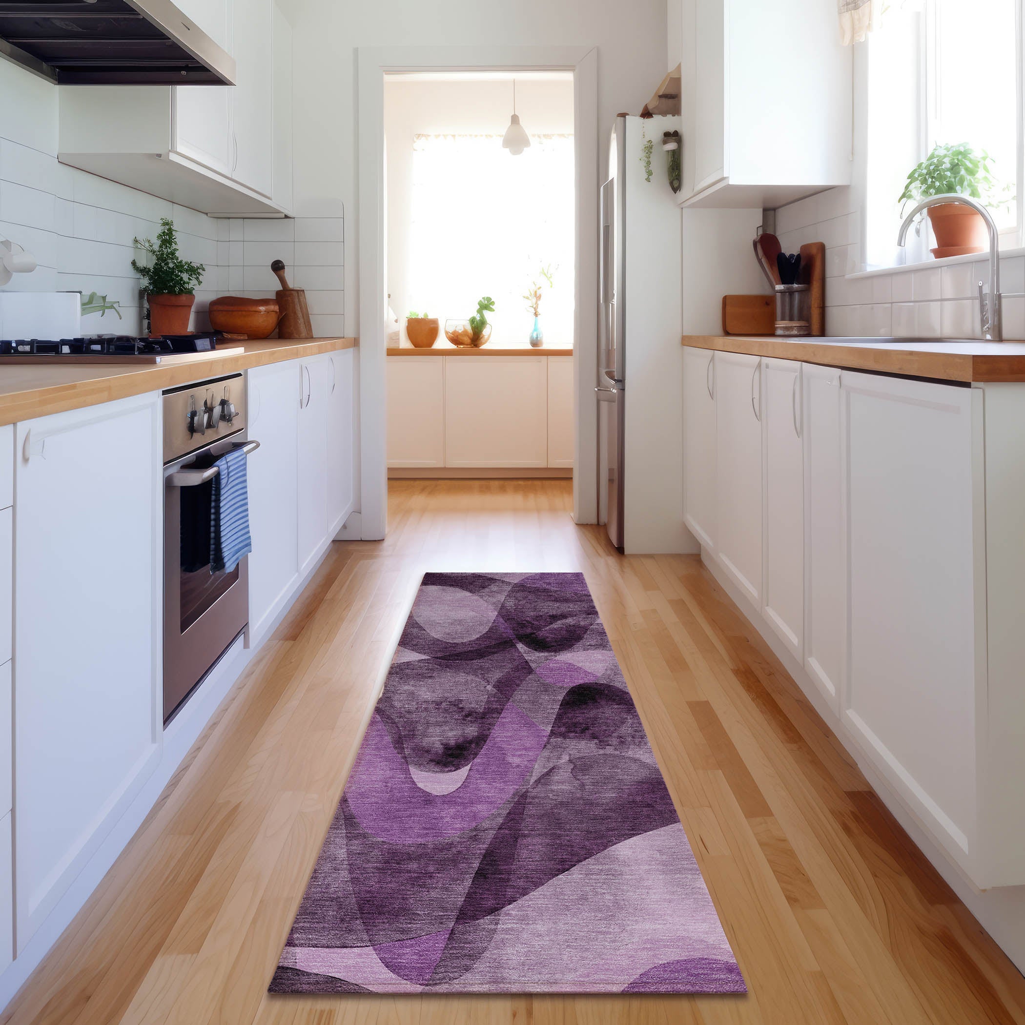 Cairo Machine Washable Contemporary Purple Rug 2'3" x 7'6" #shape_Runner