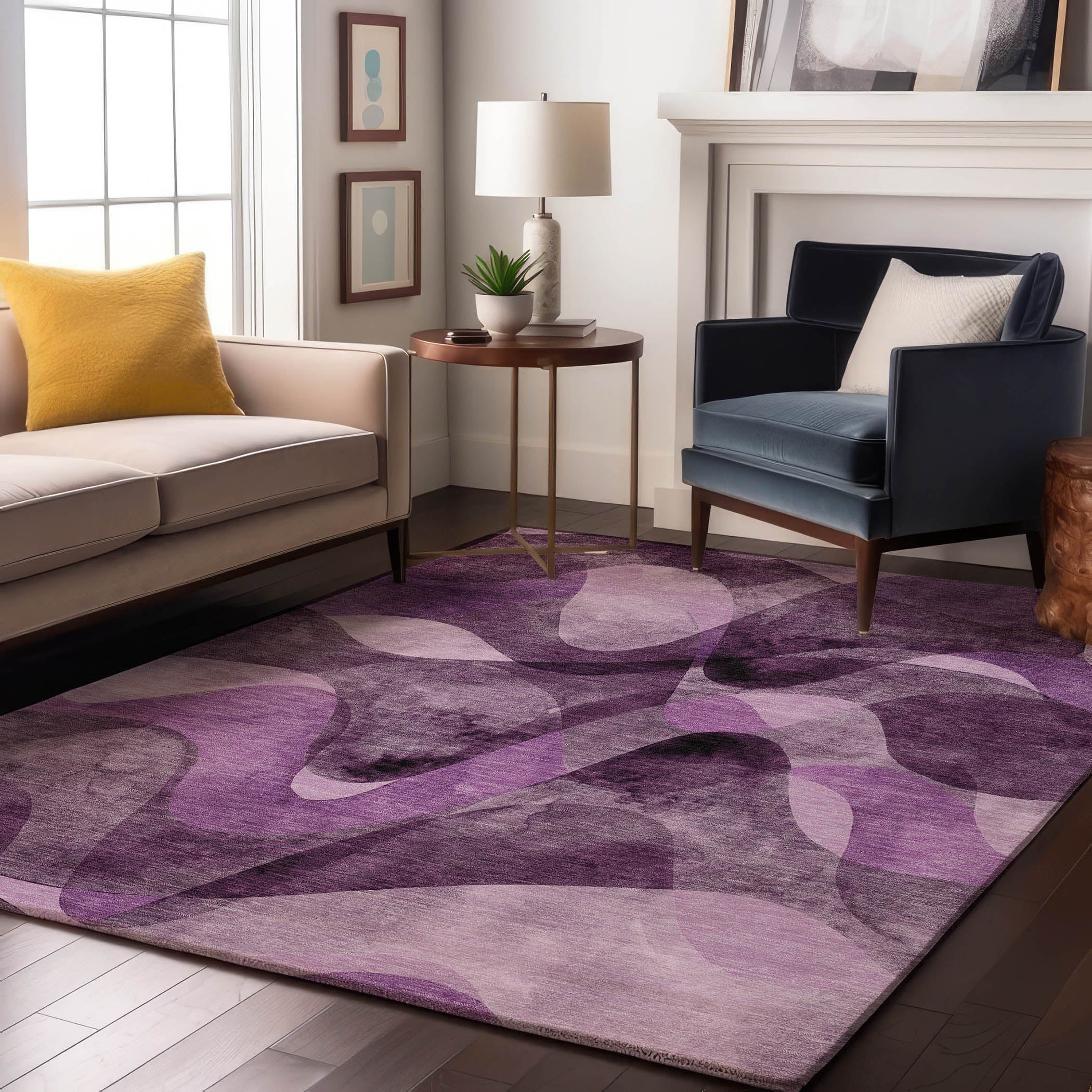 Cairo Machine Washable Contemporary Purple Rug 2'6" x 3'10" #shape_Rectangle