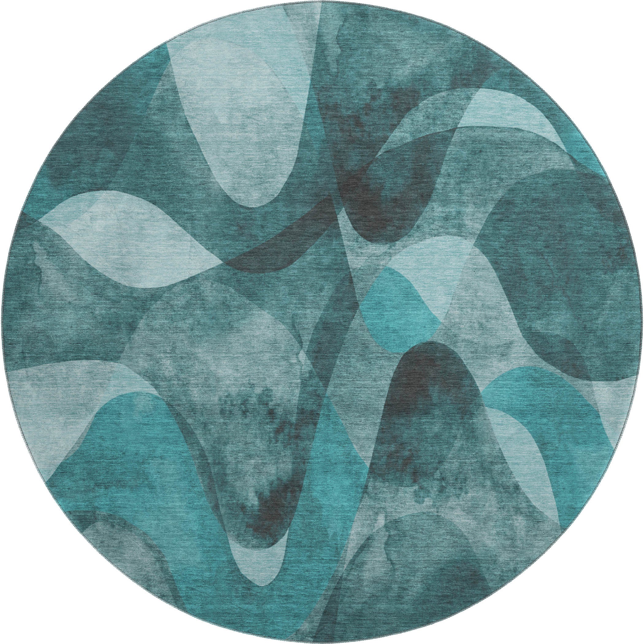 Cairo Machine Washable Contemporary Teal Rug 8' x 8' #shape_Round