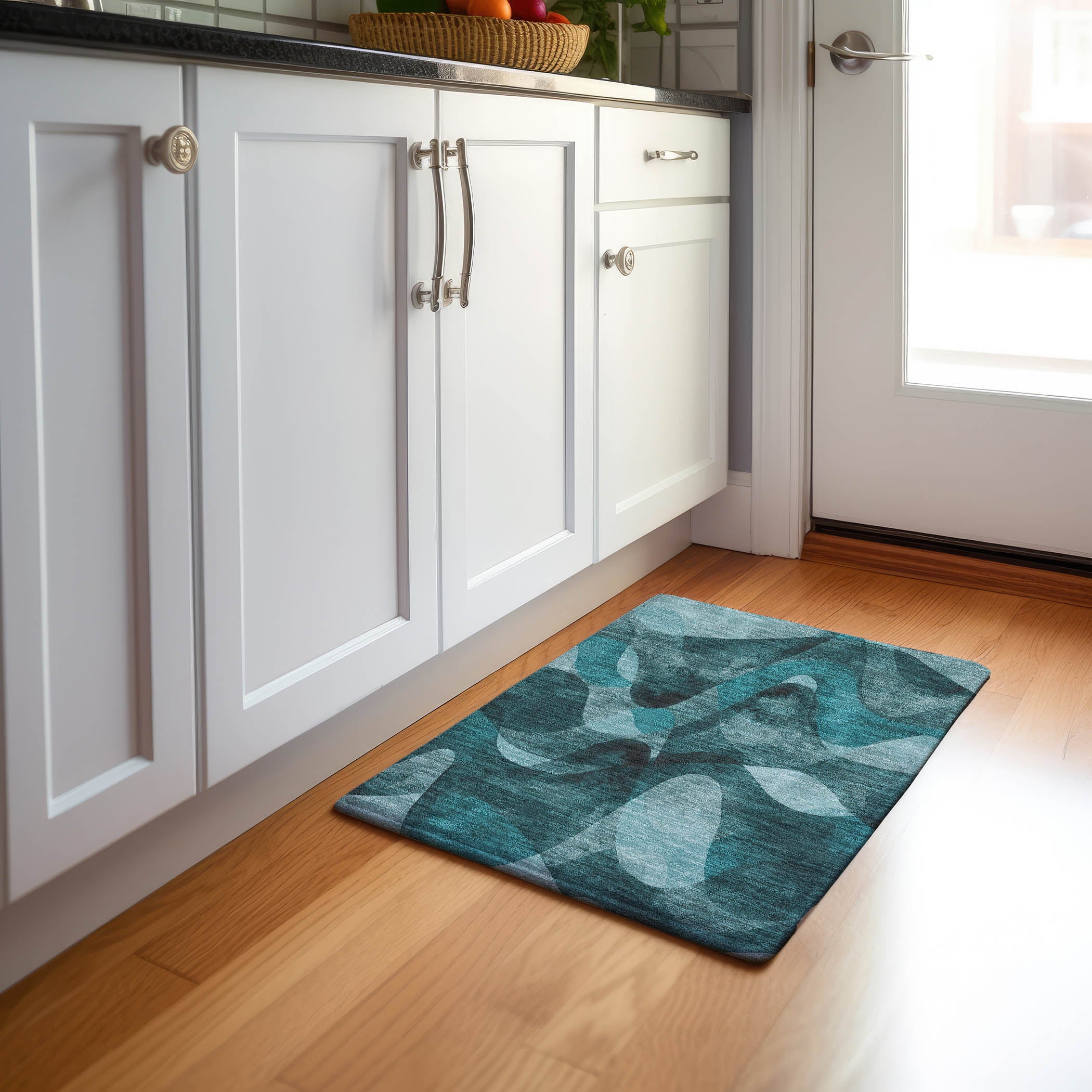 Cairo Machine Washable Contemporary Teal Rug 1'8" x 2'6" #shape_Rectangle