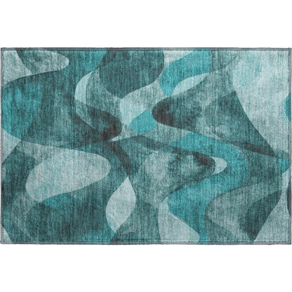 Cairo Machine Washable Contemporary Teal Rug 1'8" x 2'6"