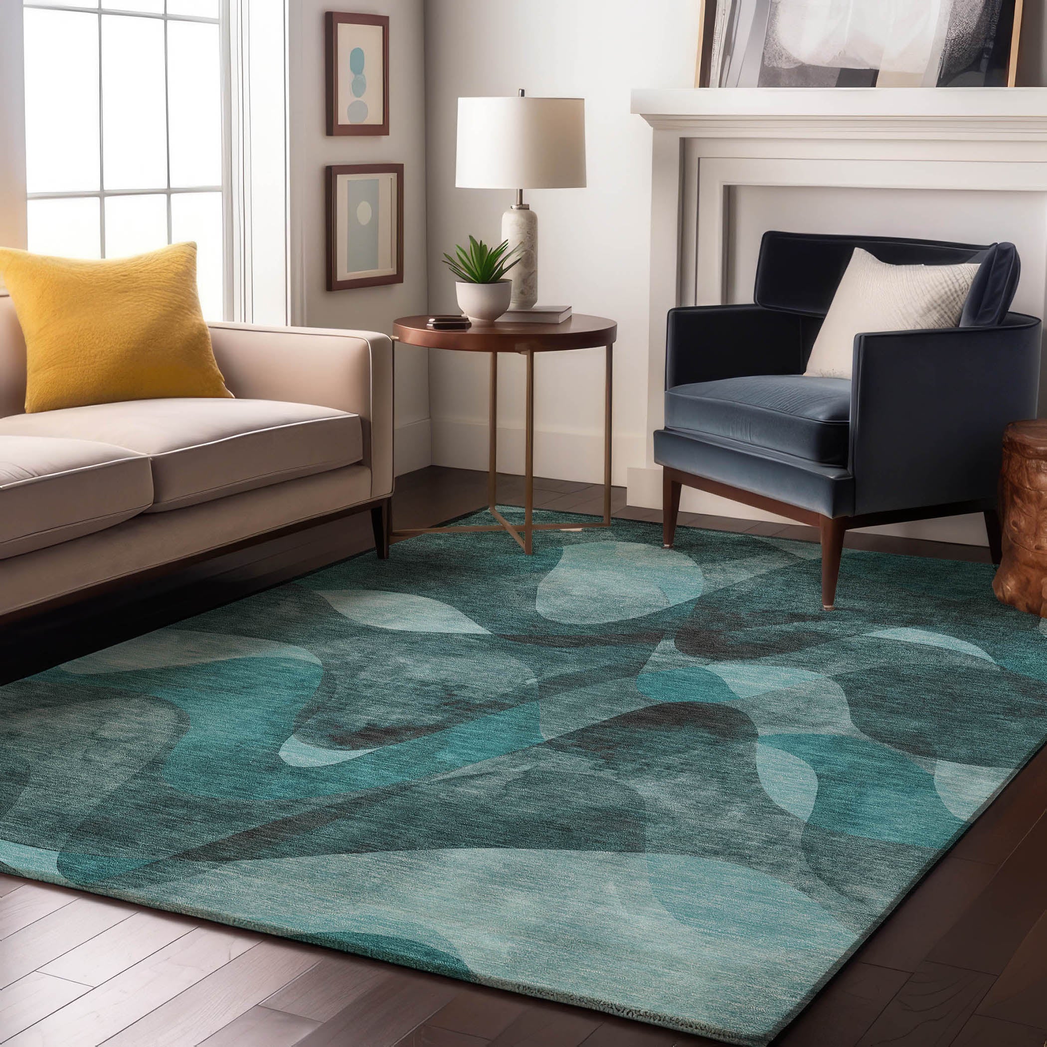 Cairo Machine Washable Contemporary Teal Rug 2'6" x 3'10" #shape_Rectangle