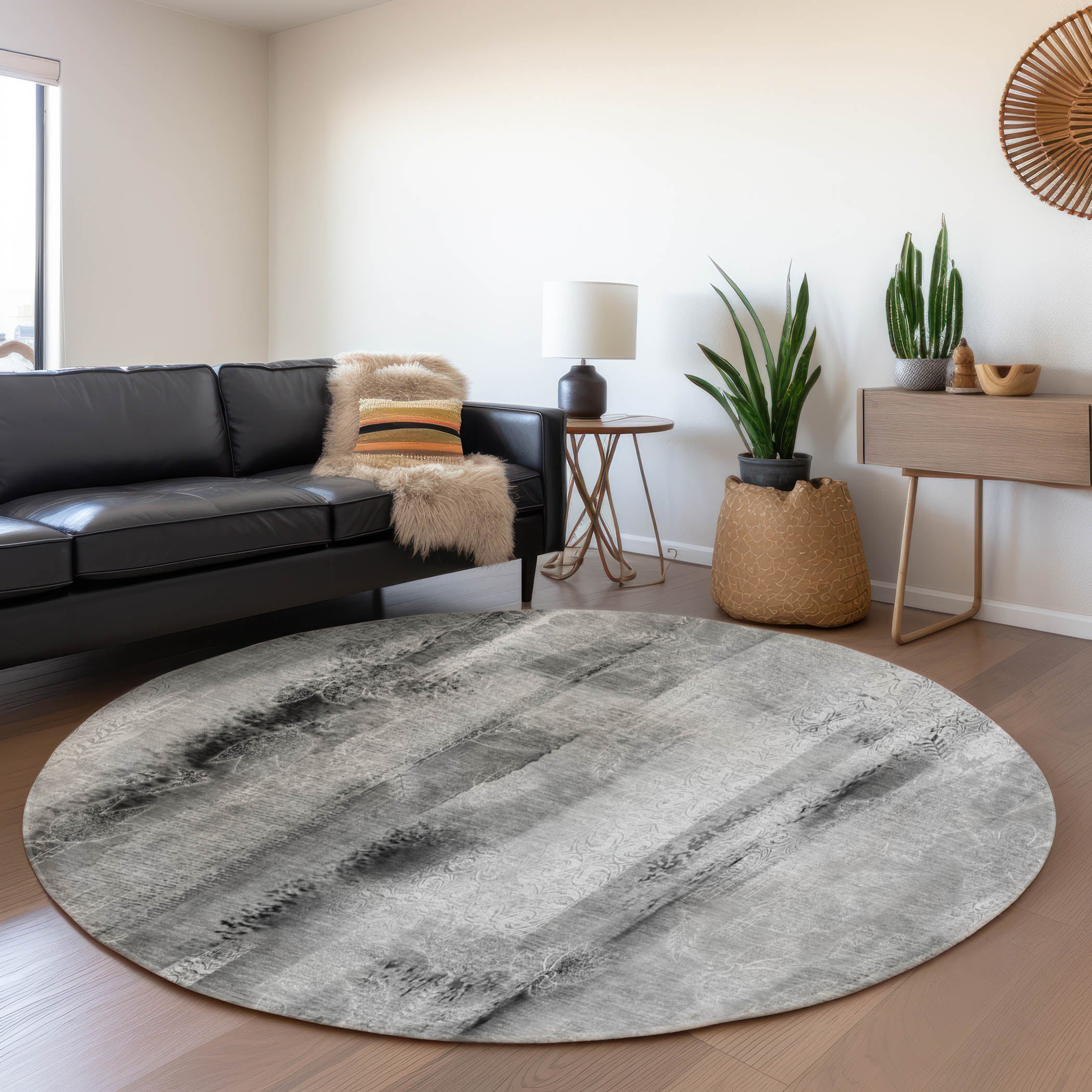 Bogota Machine Washable Transitional Gray Rug 8' x 8' #shape_Round