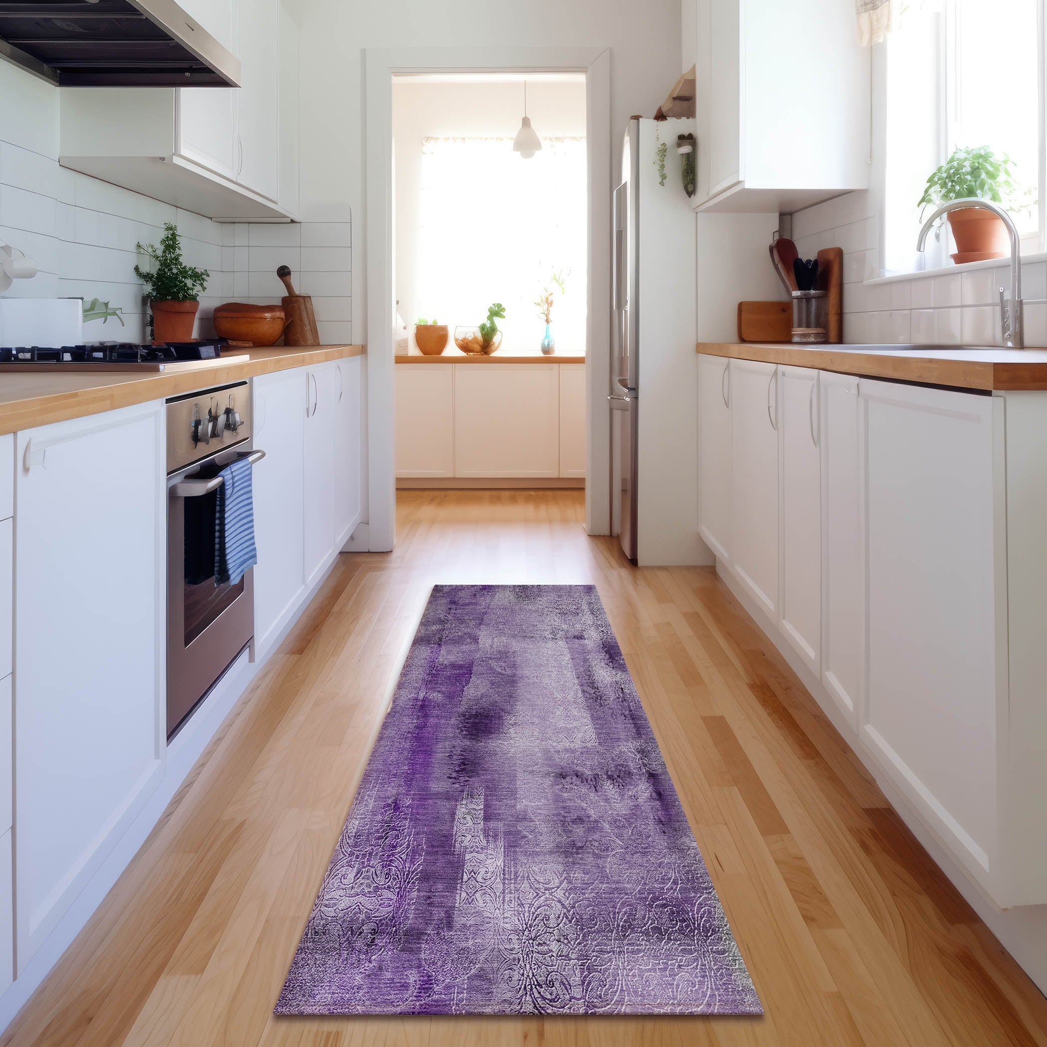 Bogota Machine Washable Transitional Purple Rug 2'3" x 7'6" #shape_Runner