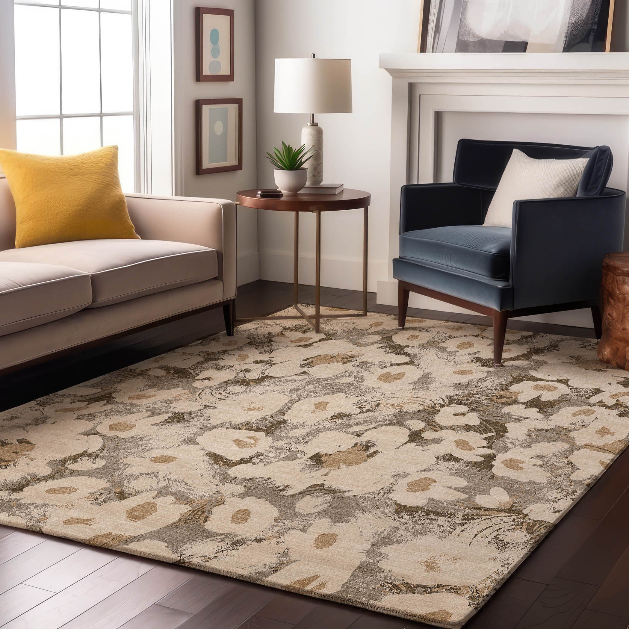 Mdina Machine Washable Transitional Khaki Brown Rug 2'6" x 3'10" #shape_Rectangle