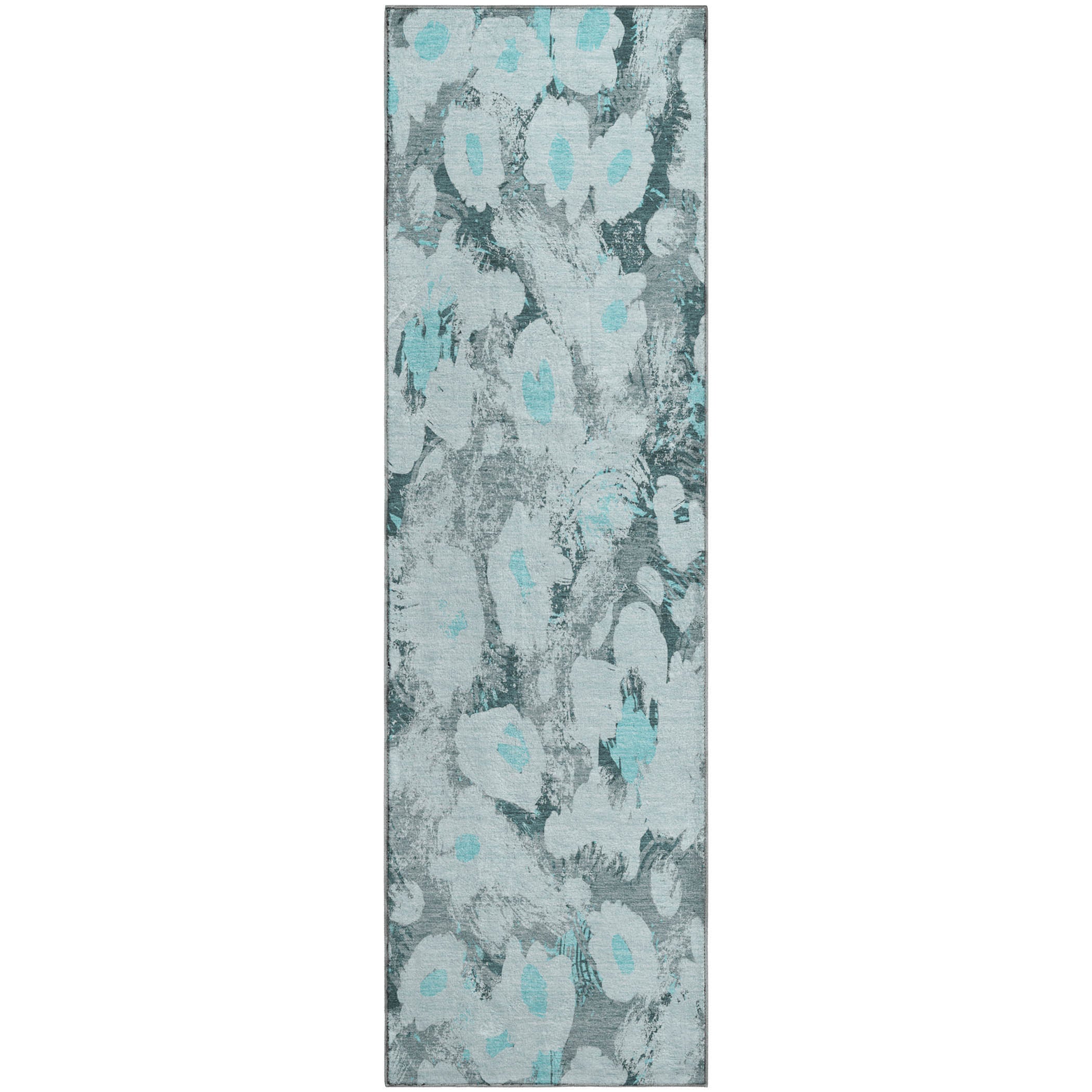 Mdina Machine Washable Transitional Teal Rug 2'3" x 7'6" #shape_Runner