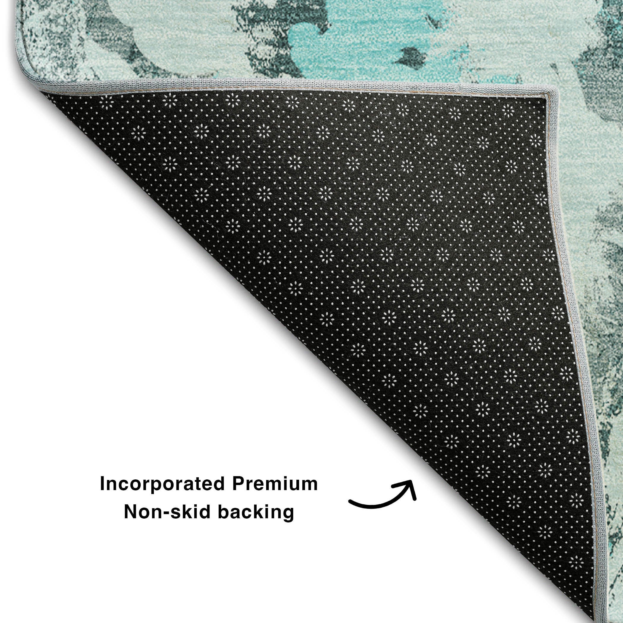Mdina Machine Washable Transitional Teal Rug 1'8" x 2'6" #shape_Rectangle