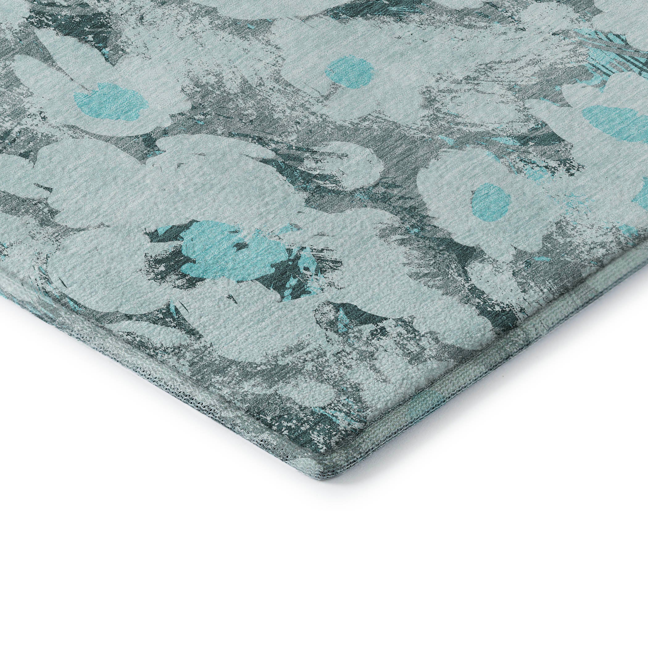 Mdina Machine Washable Transitional Teal Rug 1'8" x 2'6" #shape_Rectangle
