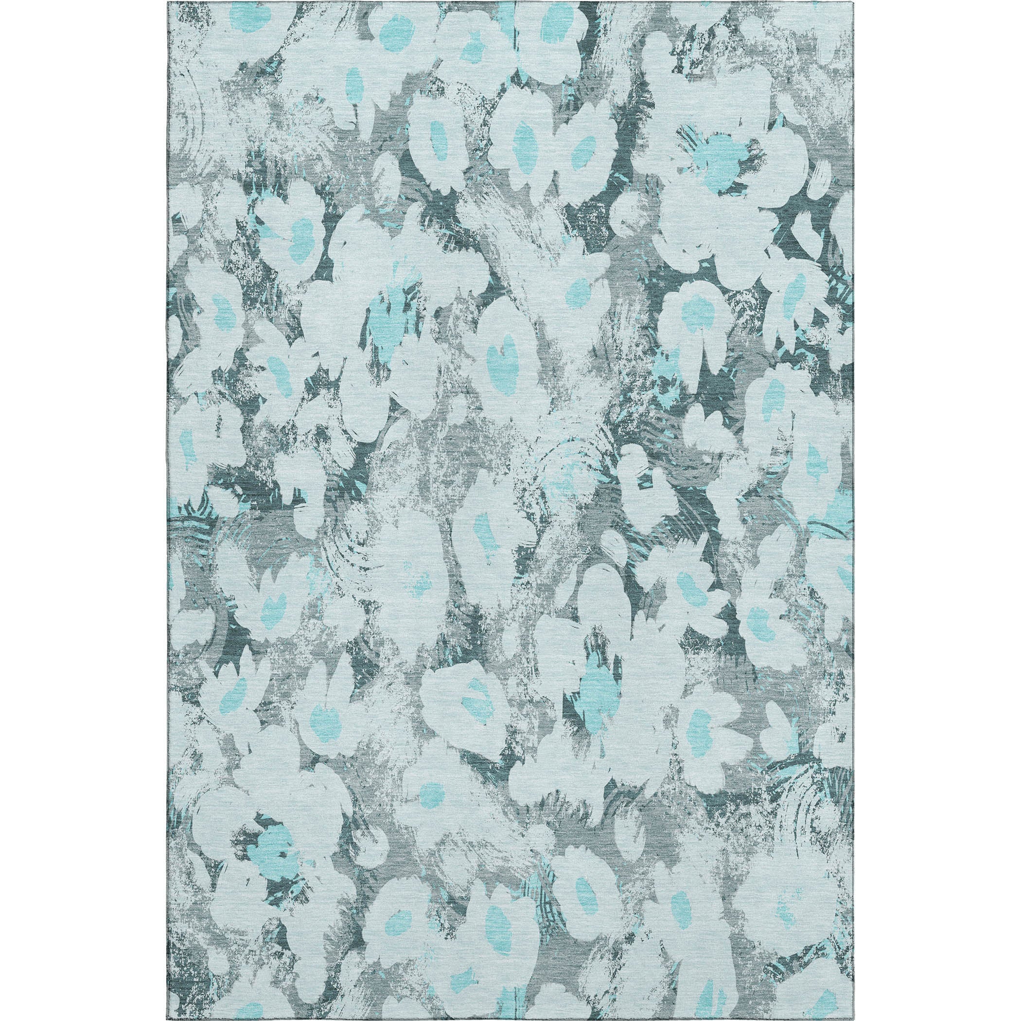 Mdina Machine Washable Transitional Teal Rug 2'6" x 3'10" #shape_Rectangle