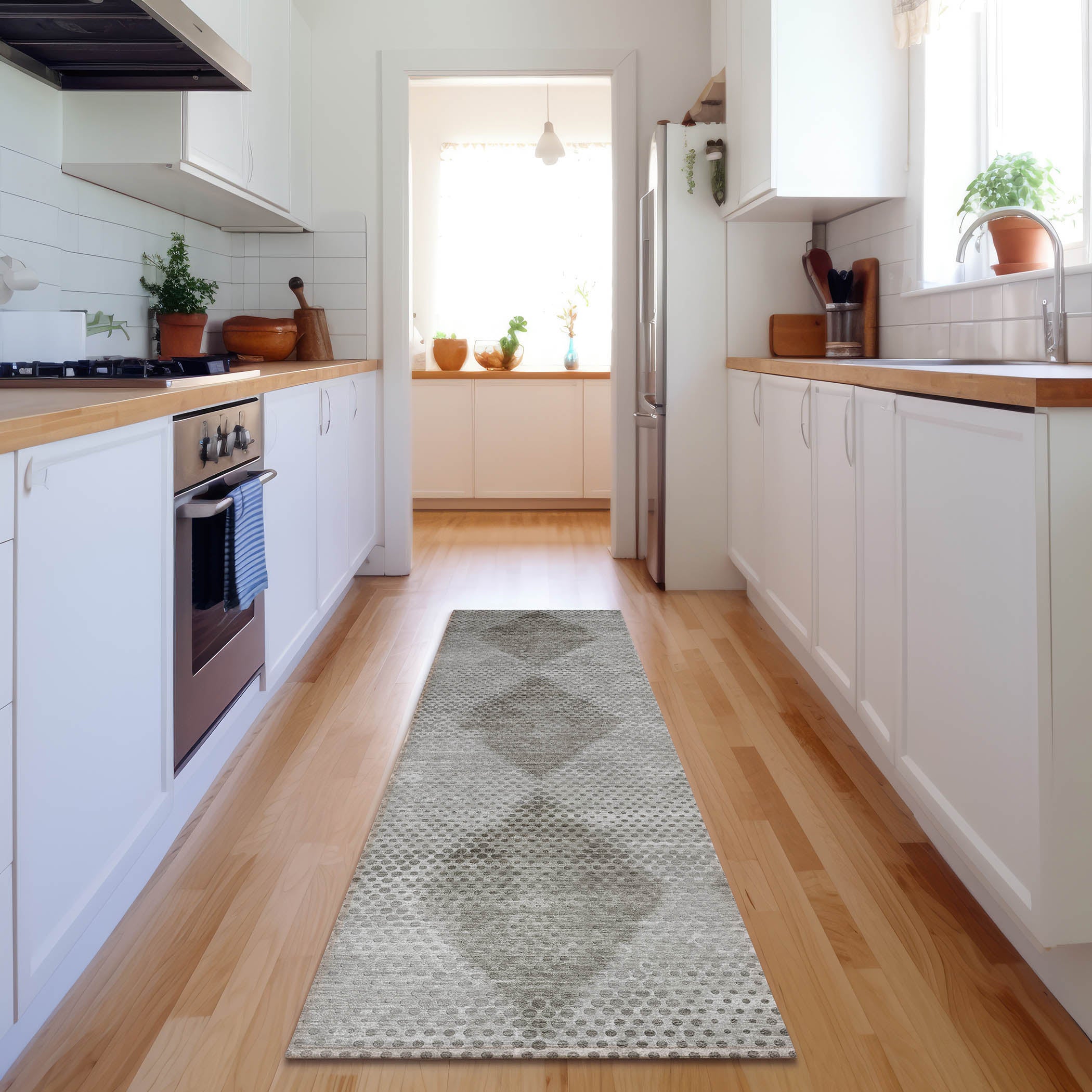 Kyoto Machine Washable Transitional Gray Rug 2'3" x 7'6" #shape_Runner
