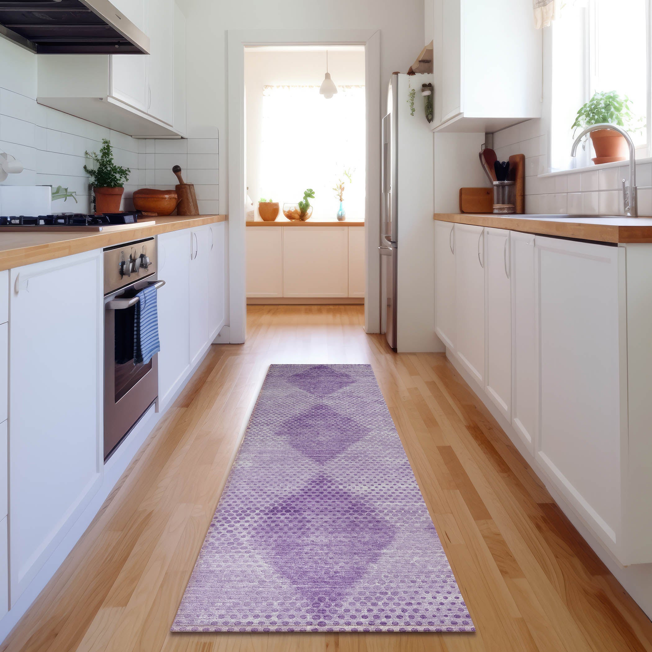 Kyoto Machine Washable Transitional Lavender Purple Rug 2'3" x 7'6" #shape_Runner