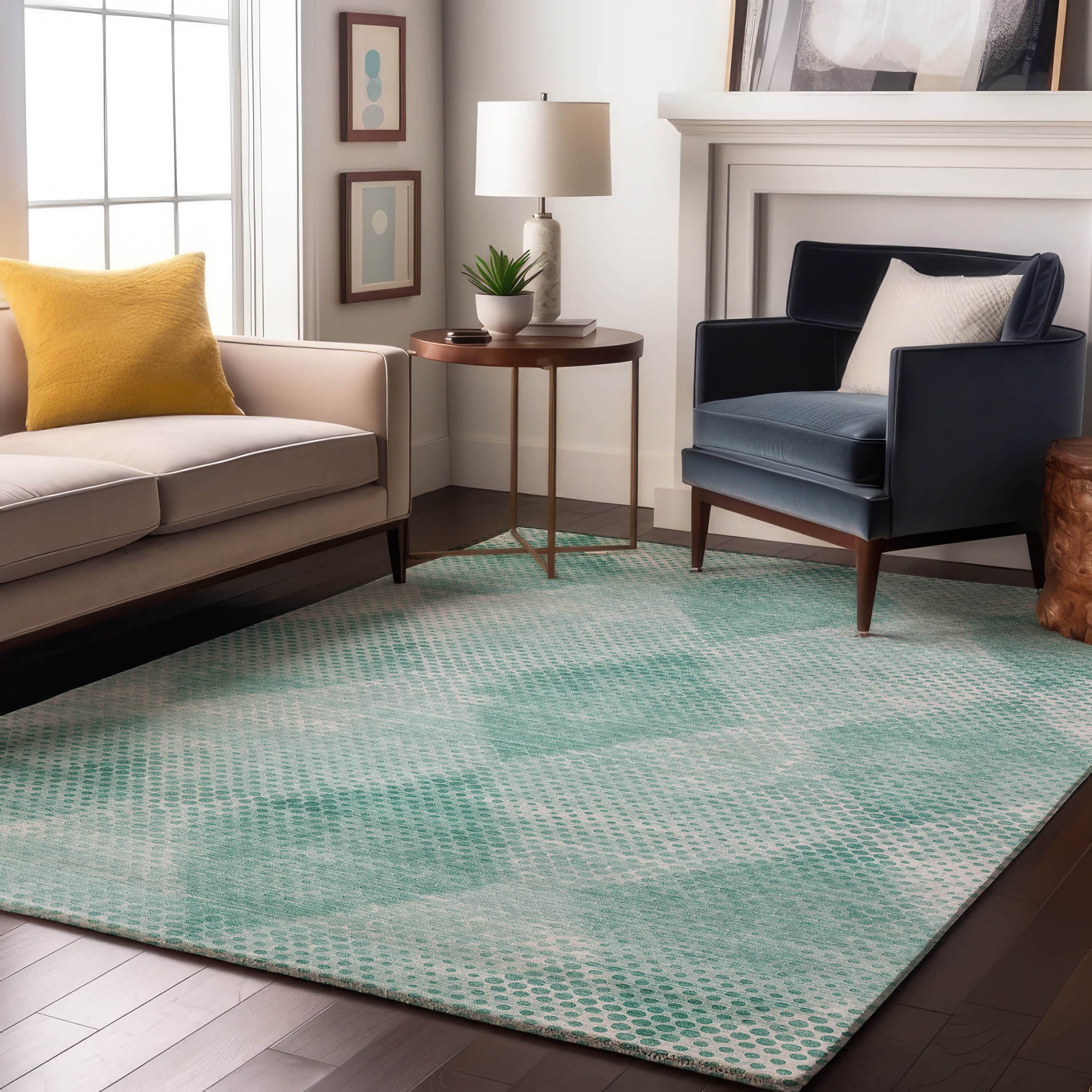 Kyoto Machine Washable Transitional Teal Rug 2'6" x 3'10" #shape_Rectangle