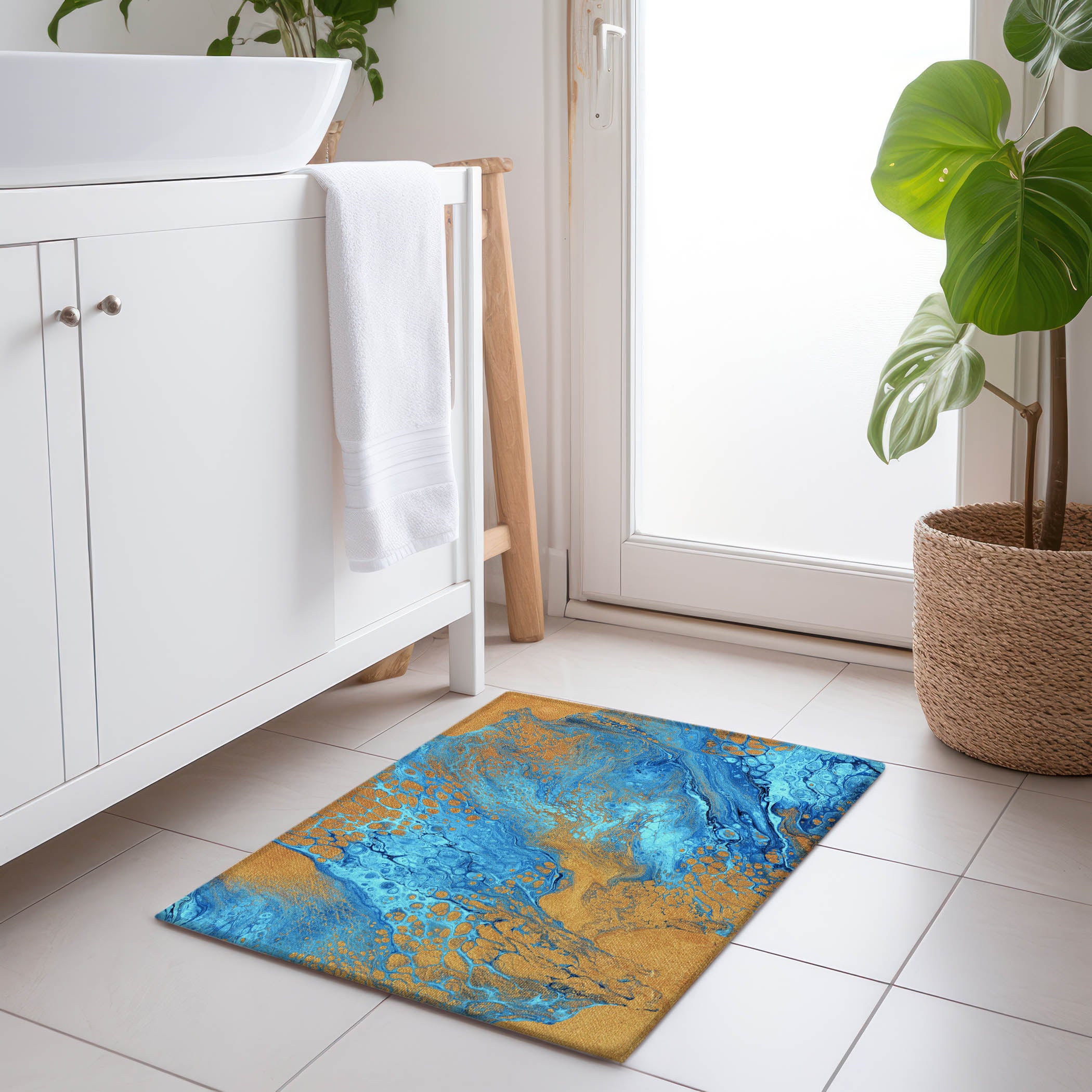 Tallinn Machine Washable Contemporary Cobalt Blue Rug 1'8" x 2'6" #shape_Rectangle