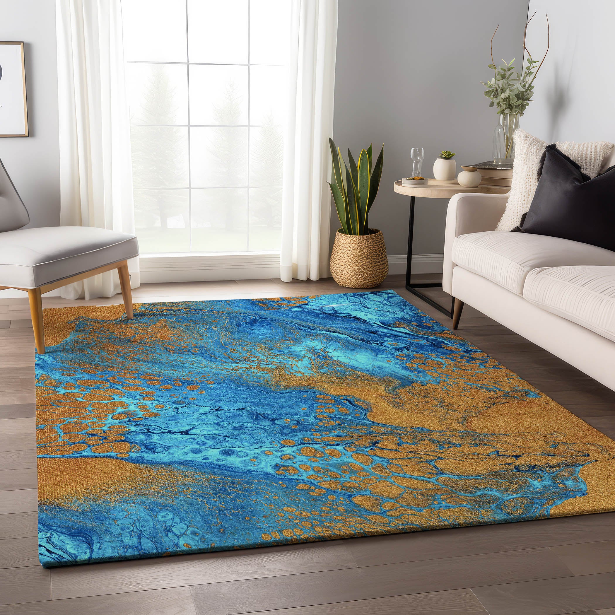 Tallinn Machine Washable Contemporary Cobalt Blue Rug 2'6" x 3'10" #shape_Rectangle