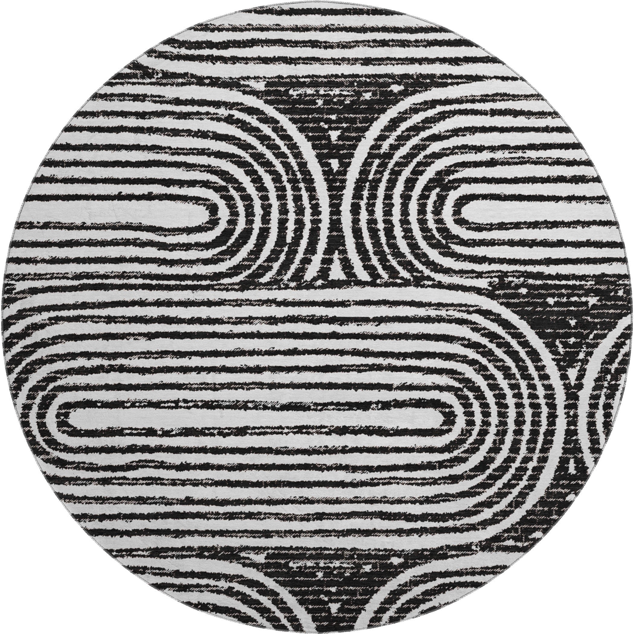 Mdina Machine Washable Contemporary Black Rug 8' x 8' #shape_Round