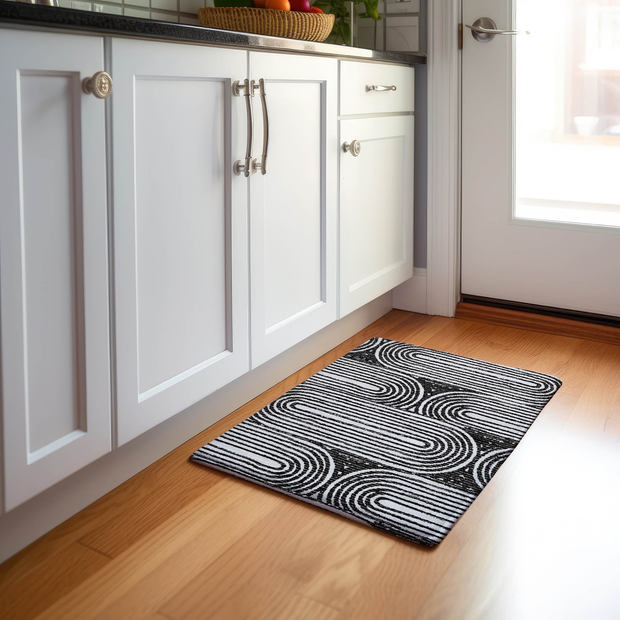 Mdina Machine Washable Contemporary Black Rug 1'8" x 2'6" #shape_Rectangle