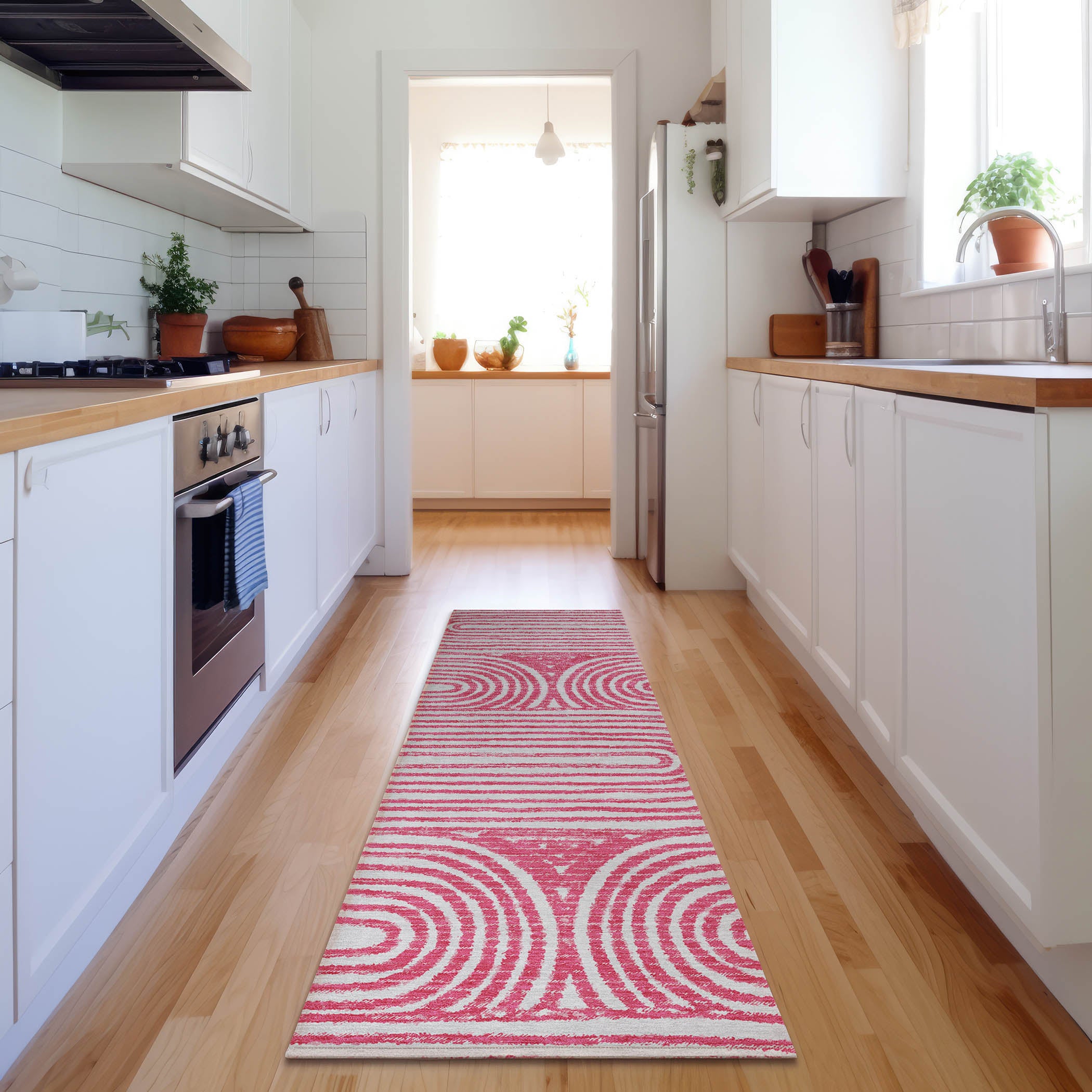 Mdina Machine Washable Contemporary Blush Pink Rug 2'3" x 7'6" #shape_Runner