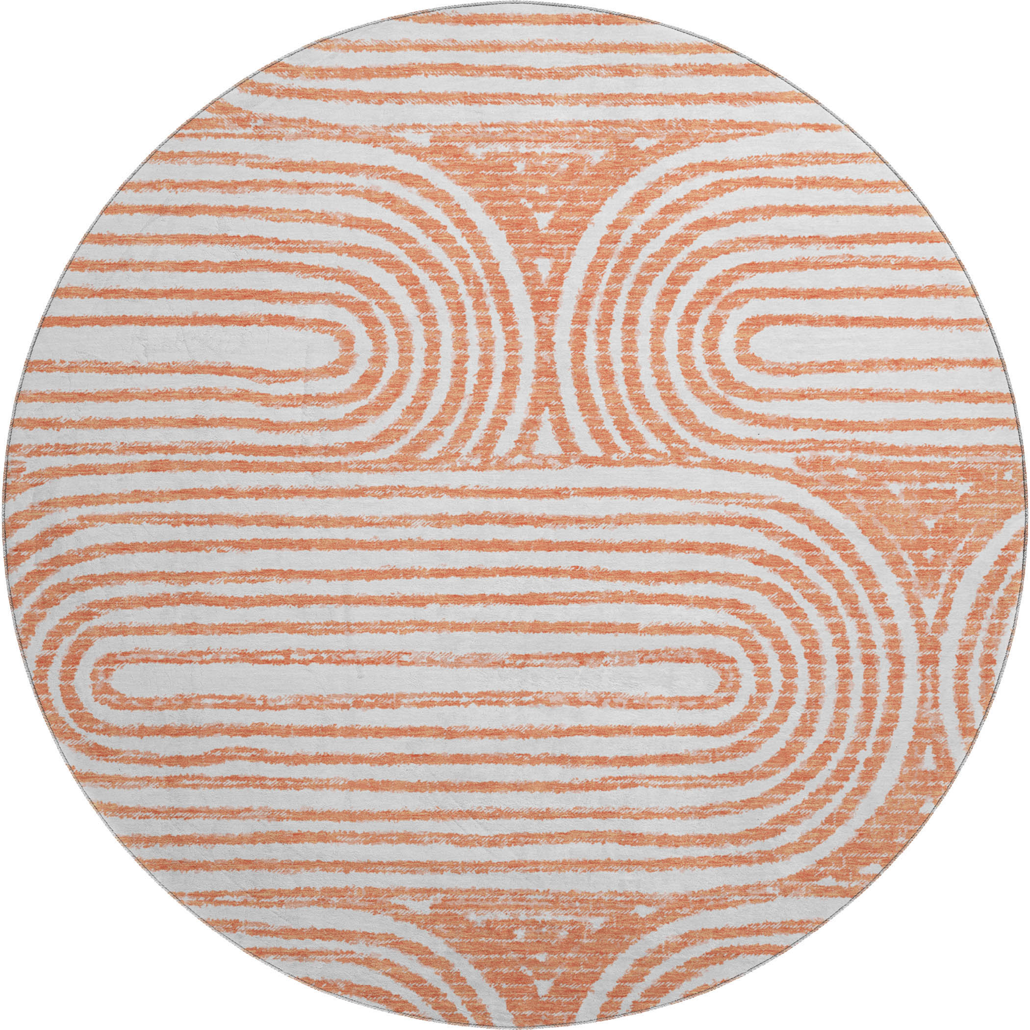 Mdina Machine Washable Contemporary Salmon Orange Rug 8' x 8' #shape_Round
