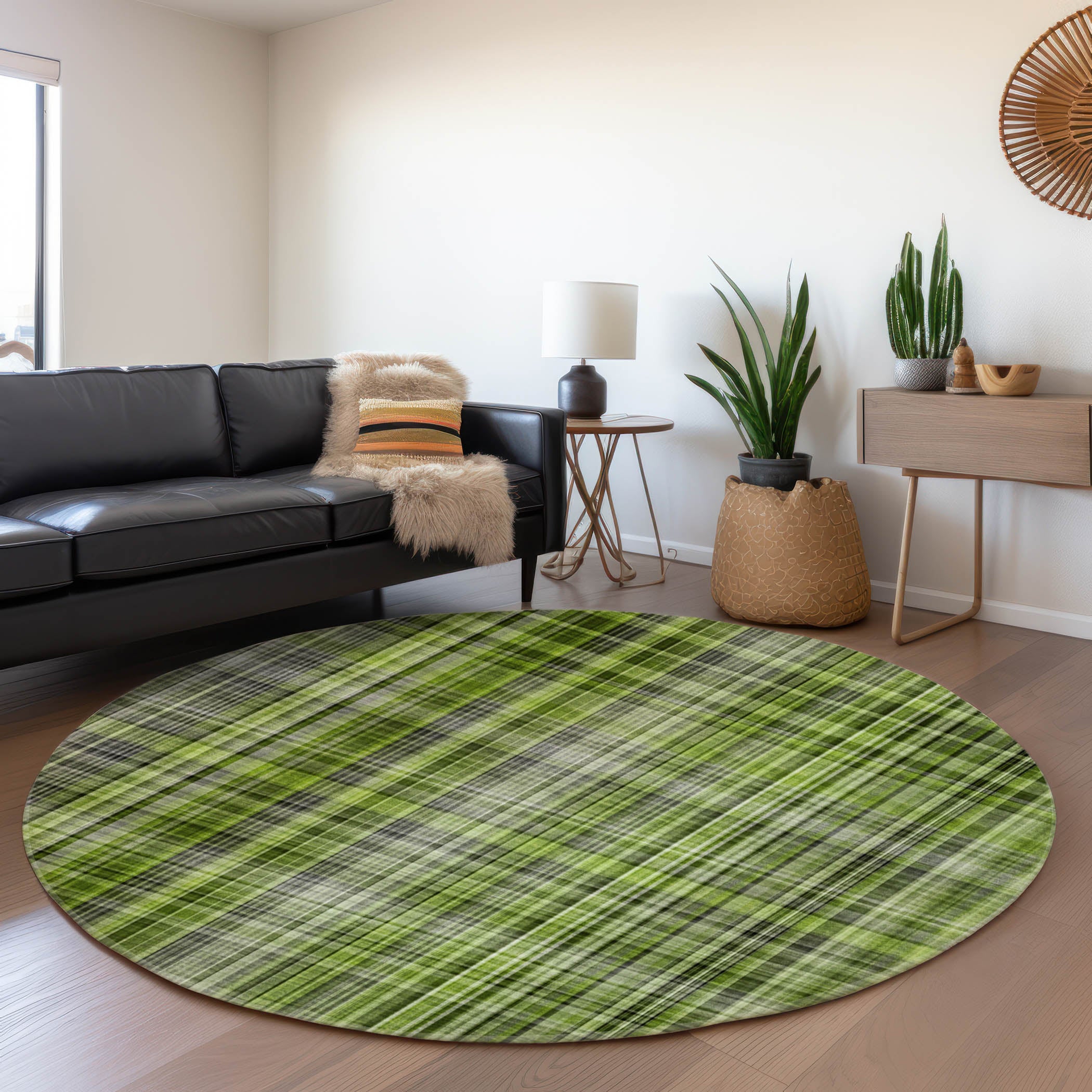 Tallinn Machine Washable Transitional Green Rug 8' x 8' #shape_Round