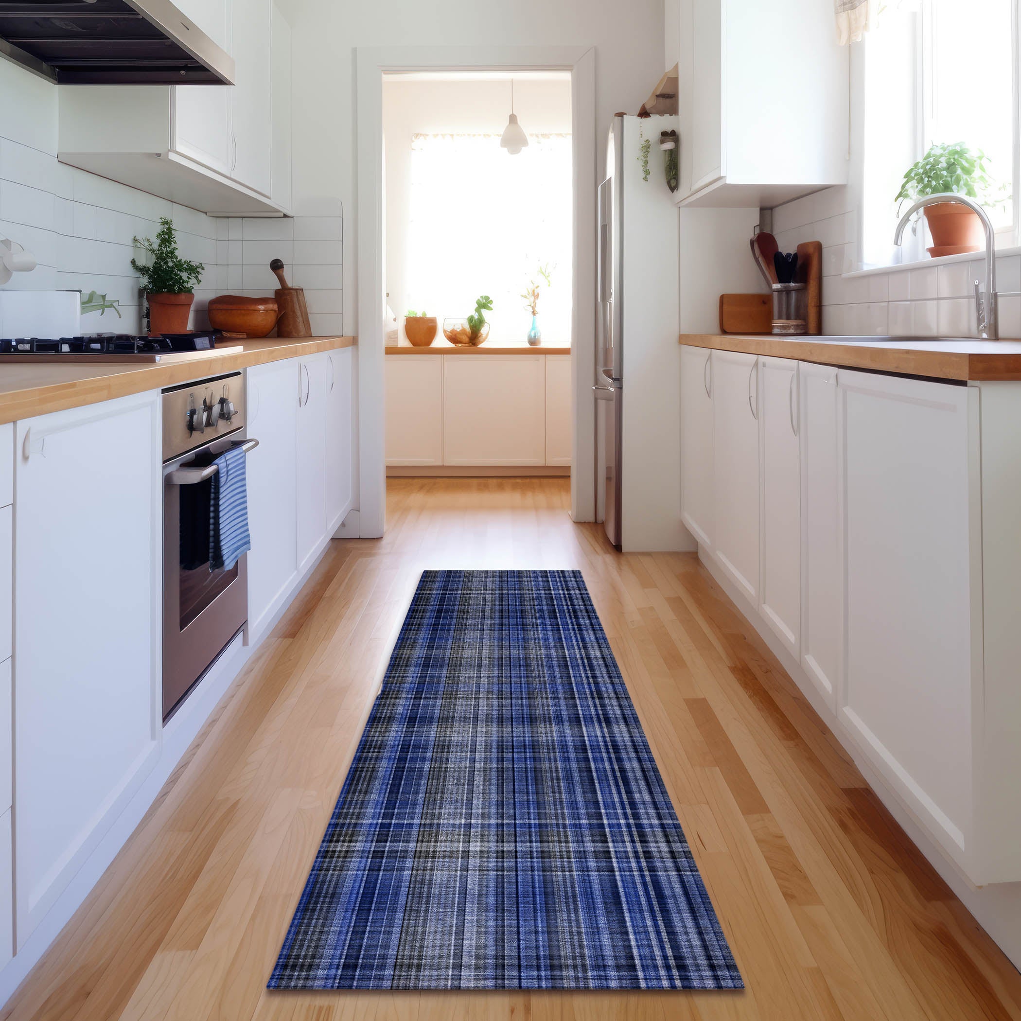 Tallinn Machine Washable Transitional Navy Blue Rug 2'3" x 7'6" #shape_Runner