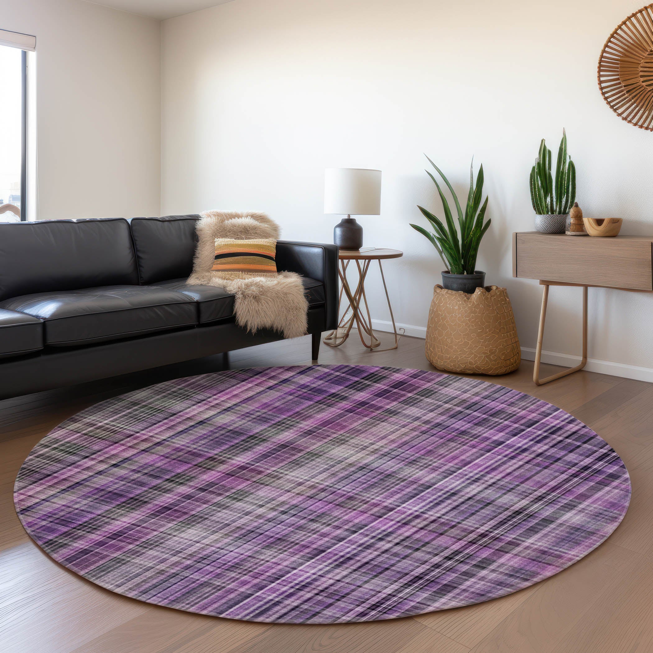 Tallinn Machine Washable Transitional Purple Rug 8' x 8' #shape_Round
