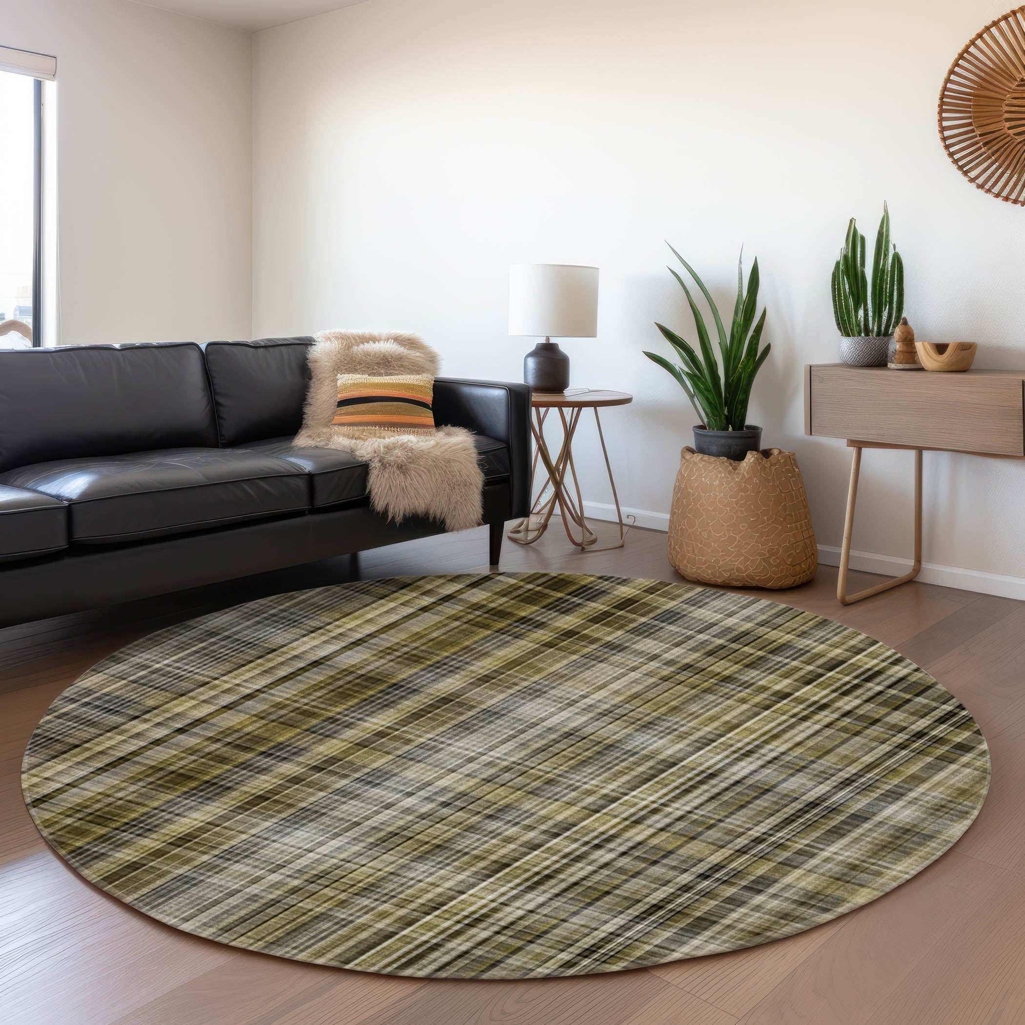 Tallinn Machine Washable Transitional Taupe Brown Rug 8' x 8' #shape_Round