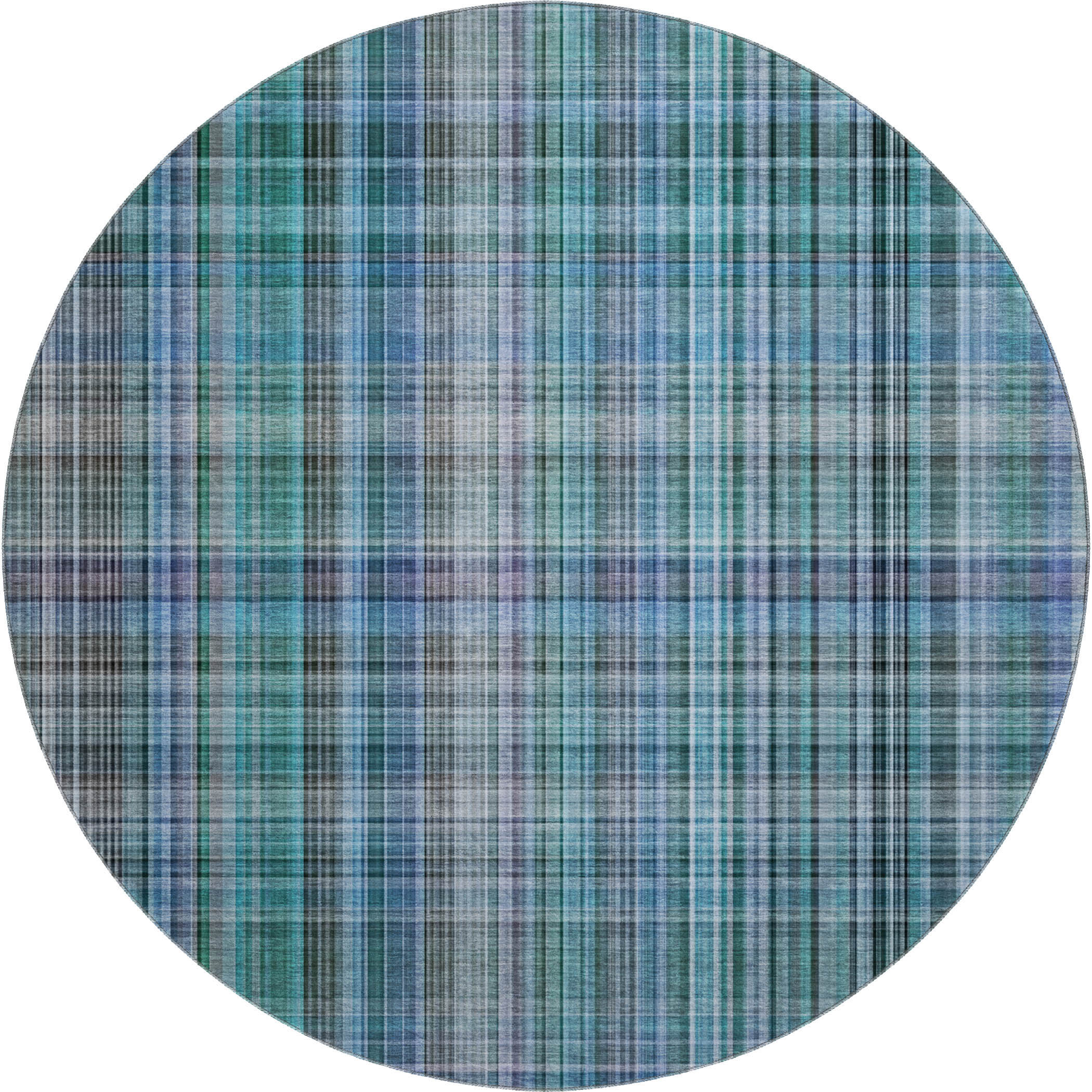 Tallinn Machine Washable Transitional Teal Rug 8' x 8' #shape_Round
