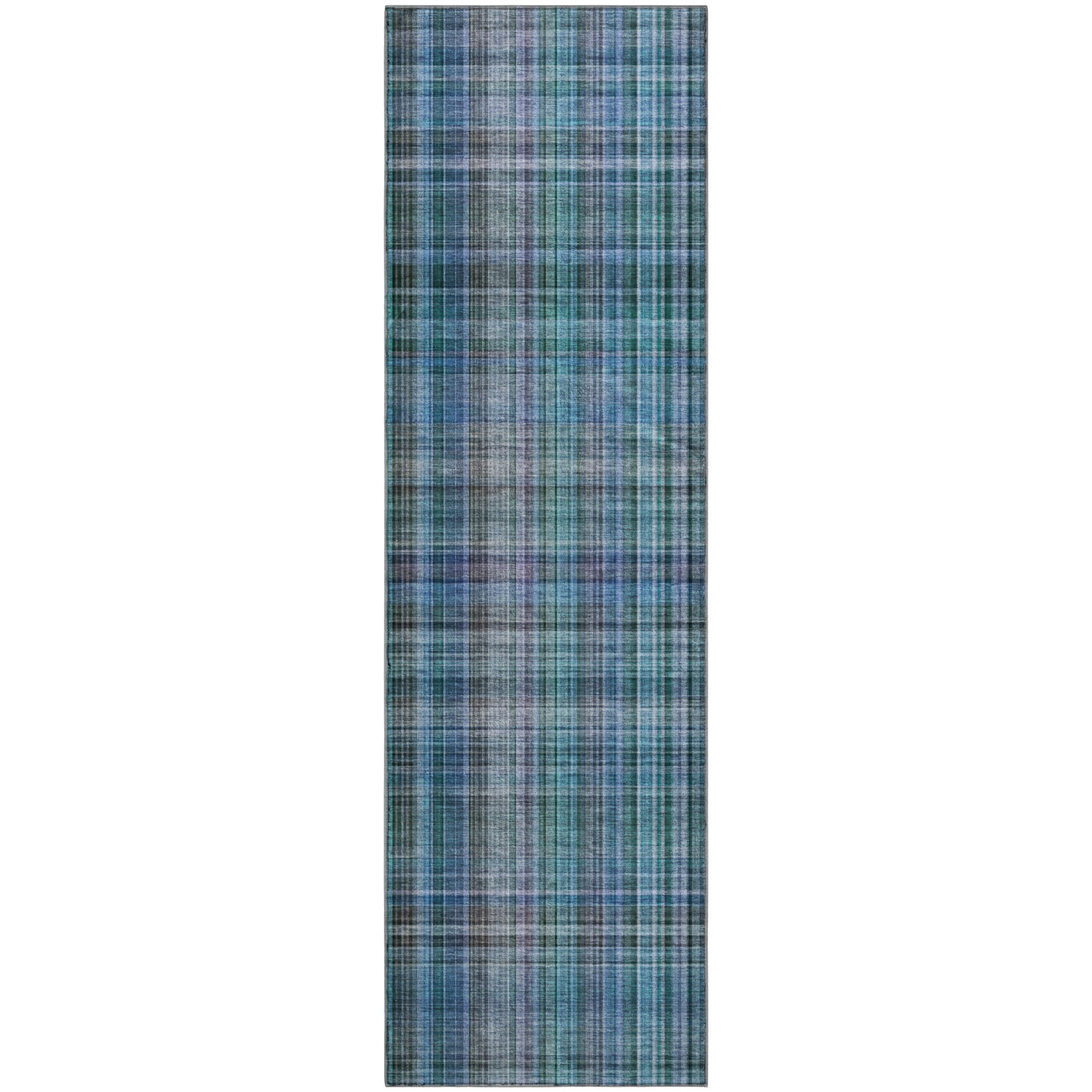 Tallinn Machine Washable Transitional Teal Rug 2'3" x 7'6" #shape_Runner