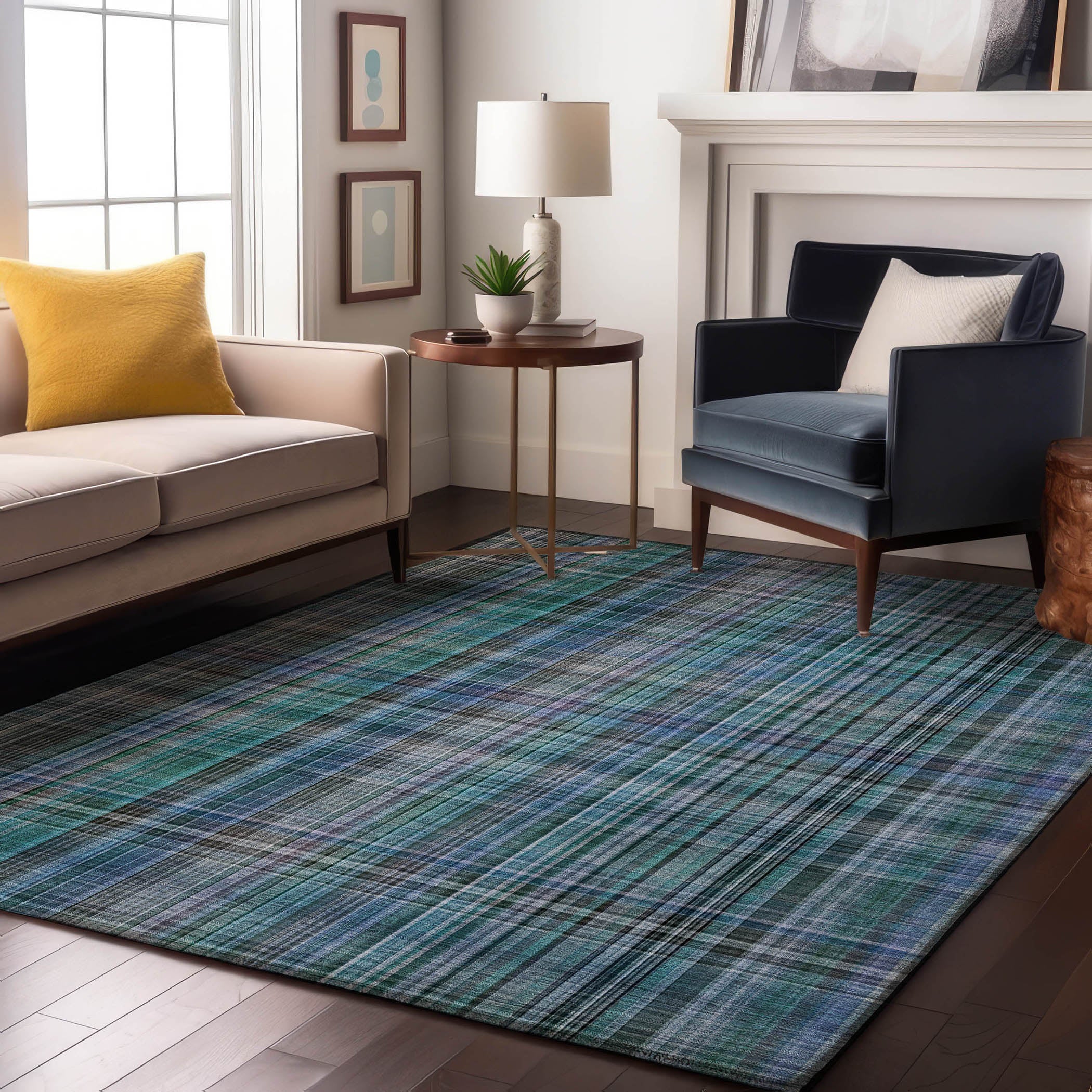 Tallinn Machine Washable Transitional Teal Rug 2'6" x 3'10" #shape_Rectangle