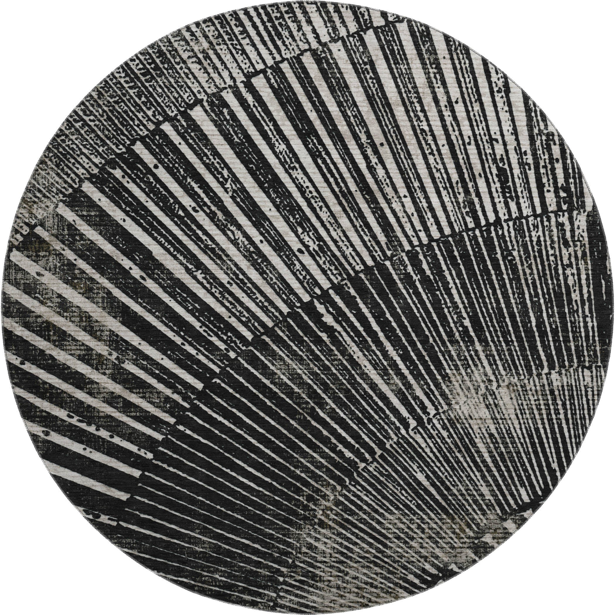 Split Machine Washable Transitional Black Rug 8' x 8' #shape_Round