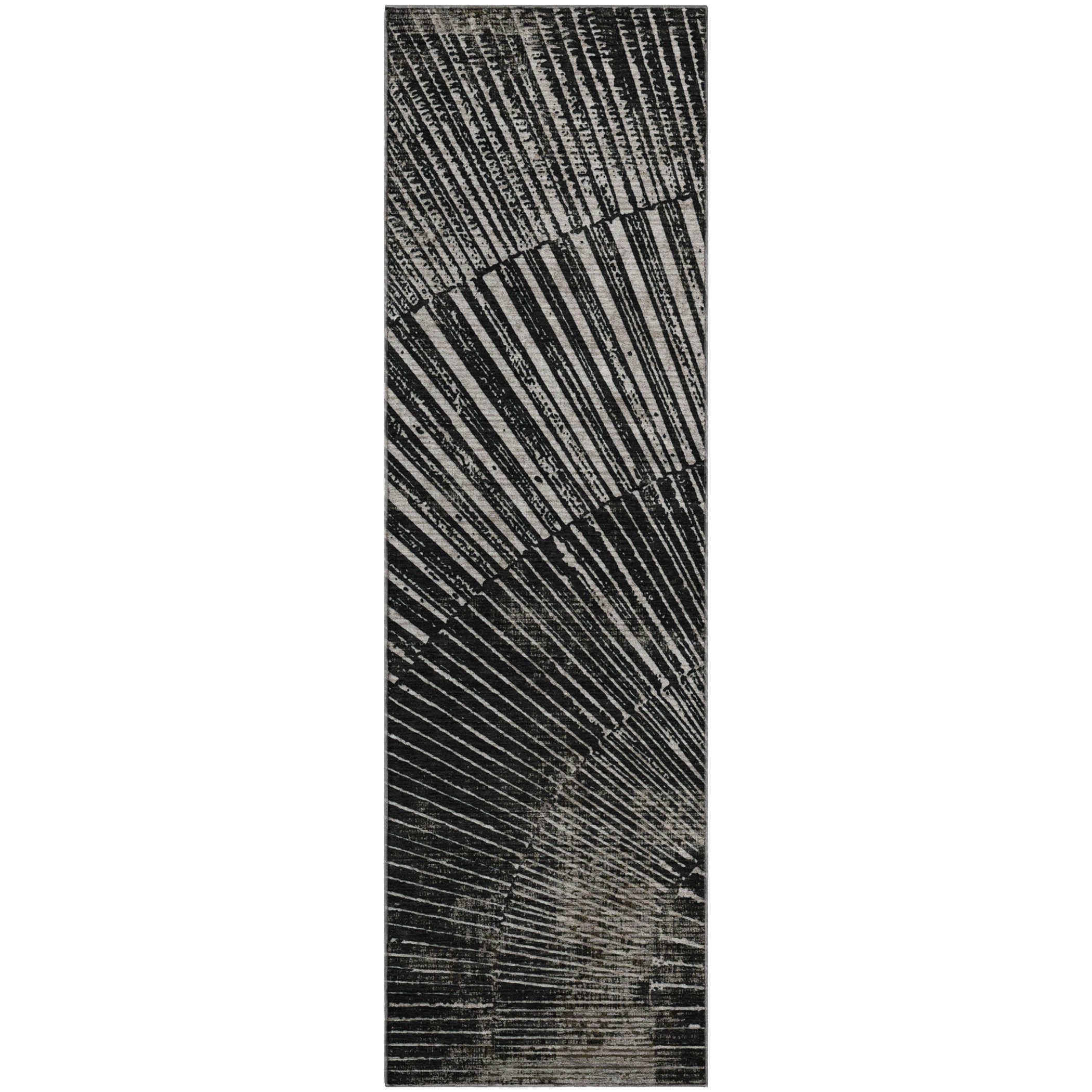 Split Machine Washable Transitional Black Rug 2'3" x 7'6" #shape_Runner