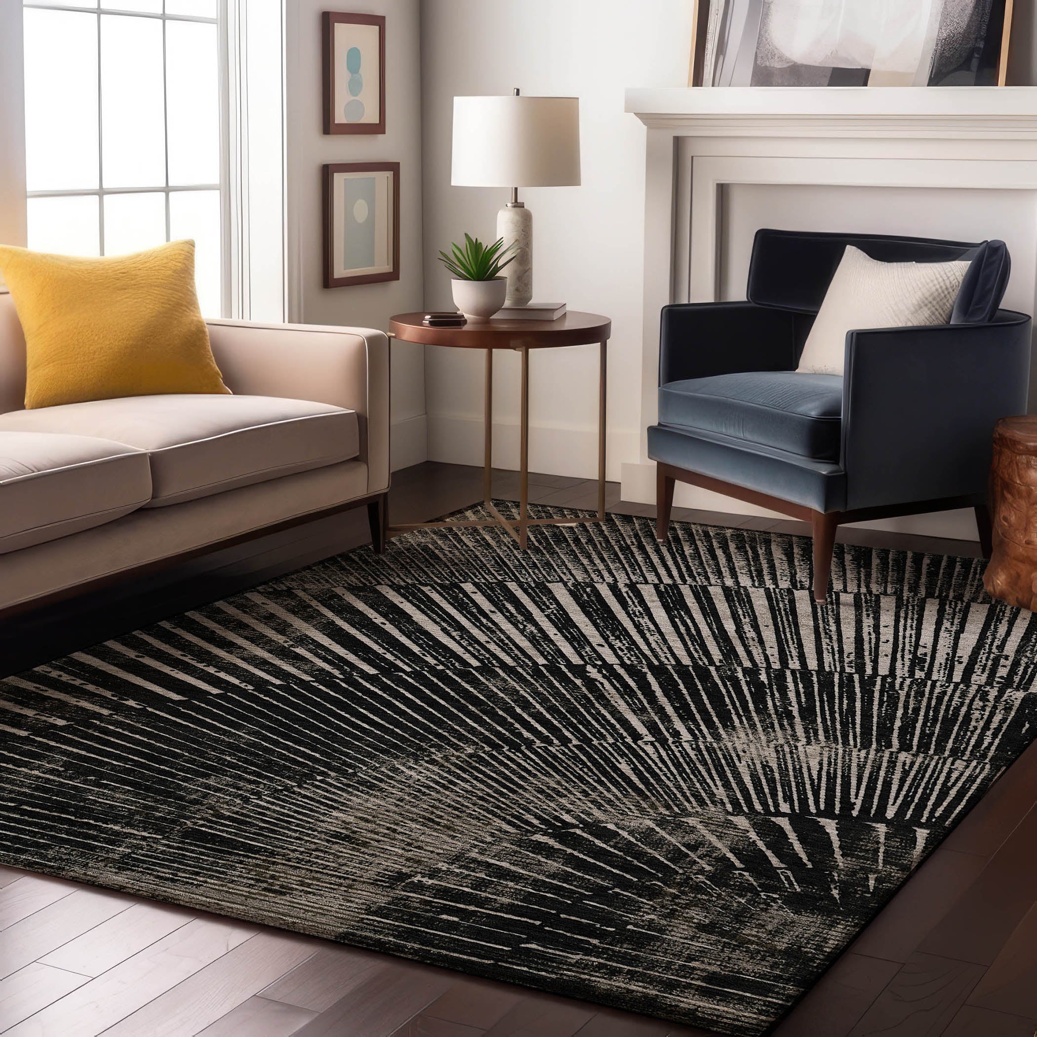 Split Machine Washable Transitional Black Rug 2'6" x 3'10" #shape_Rectangle