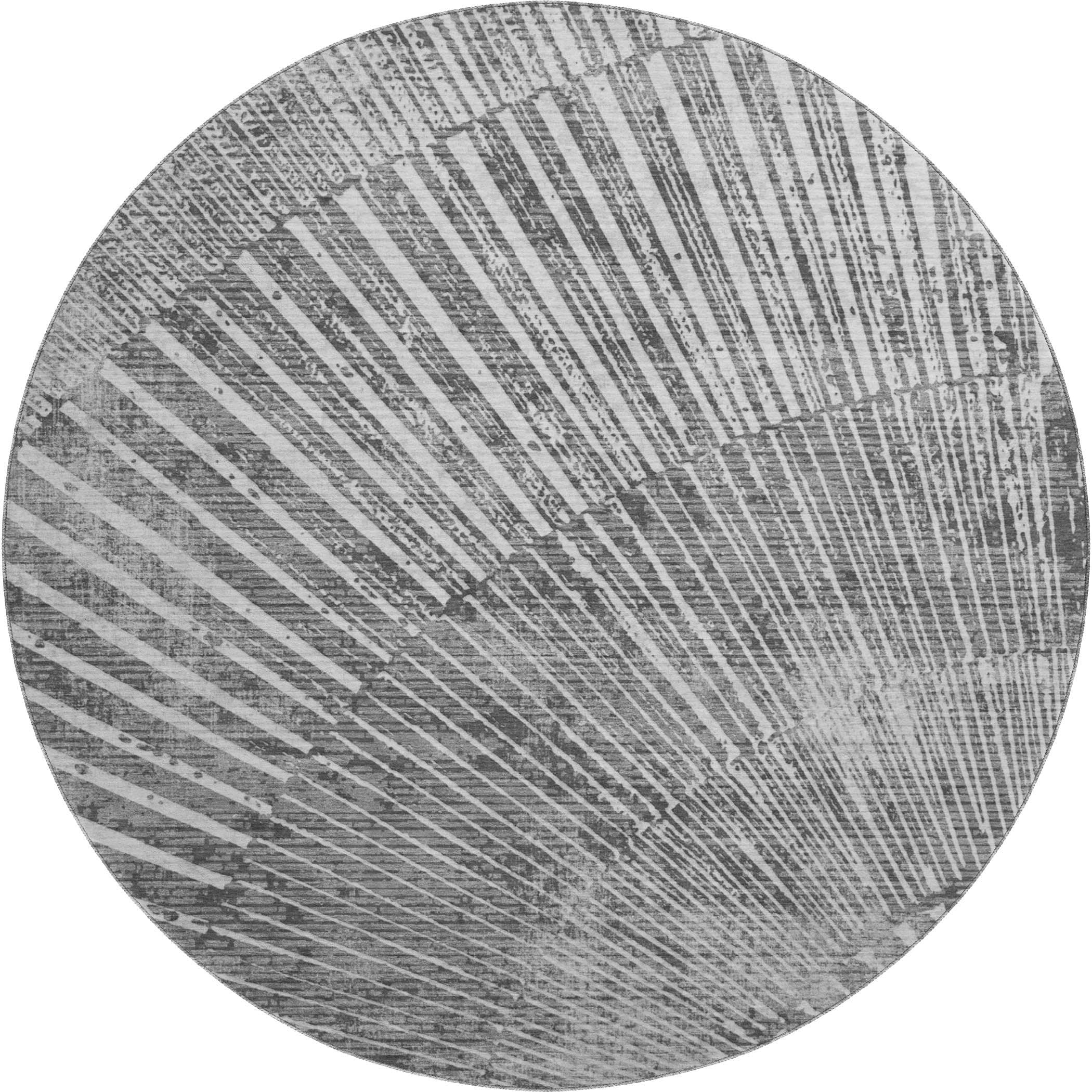 Split Machine Washable Transitional Gray Rug 8' x 8' #shape_Round