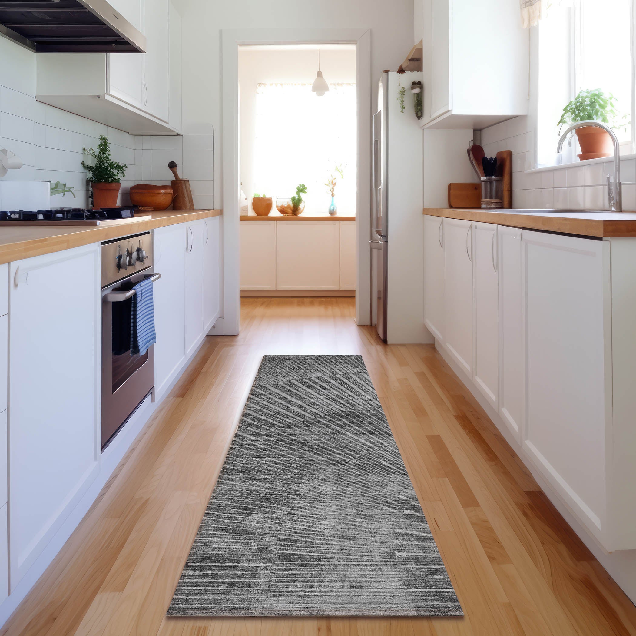 Split Machine Washable Transitional Gray Rug 2'3" x 7'6" #shape_Runner