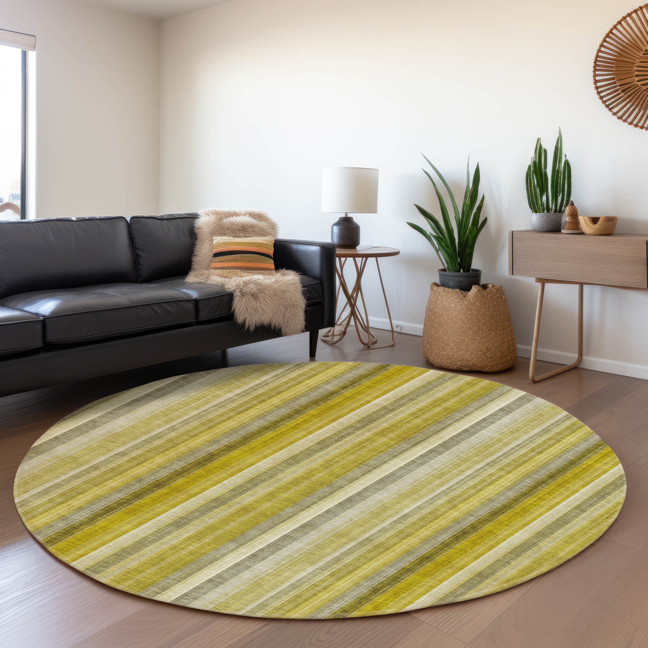 Siena Machine Washable Transitional Gold Rug 8' x 8' #shape_Round