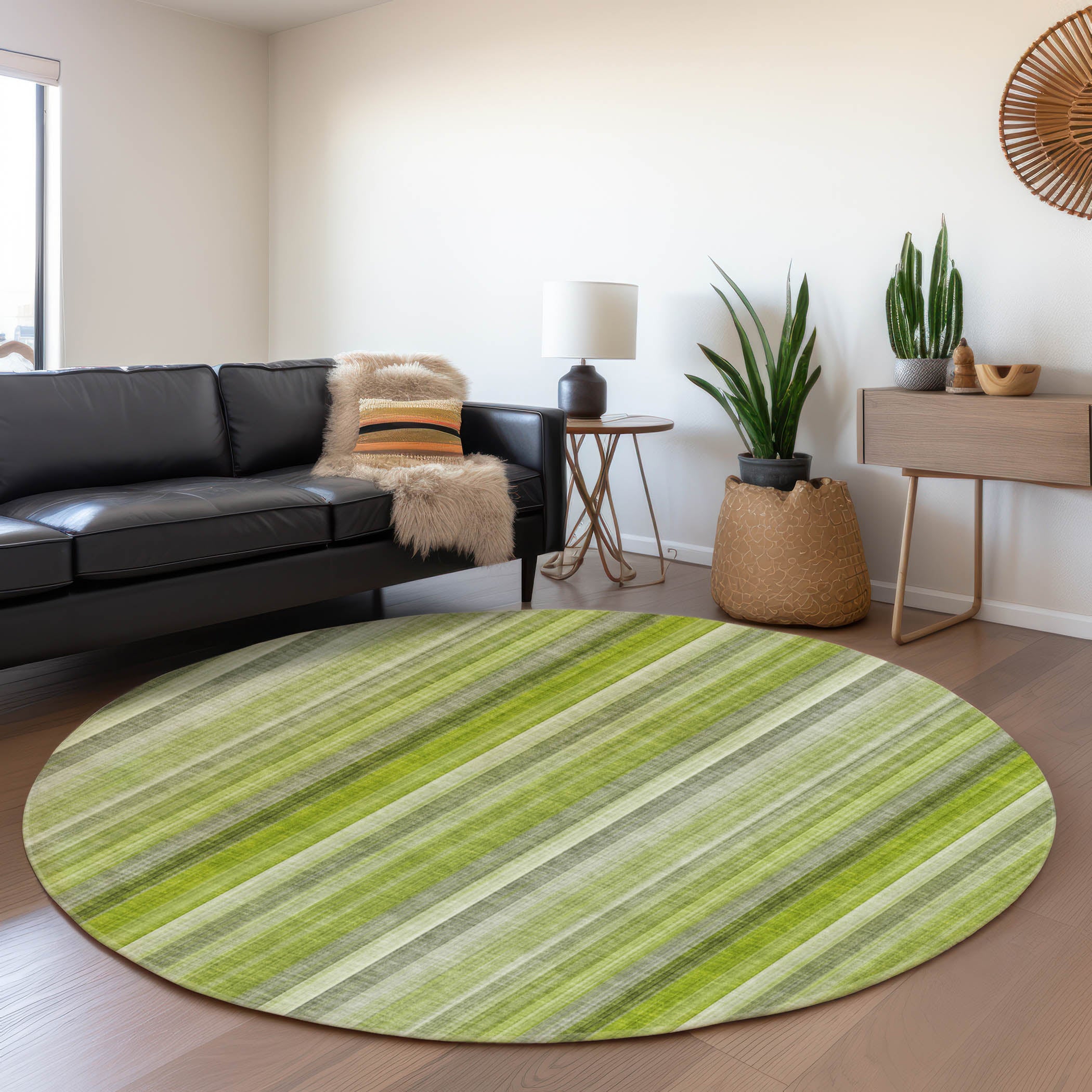 Siena Machine Washable Transitional Green Rug 8' x 8' #shape_Round