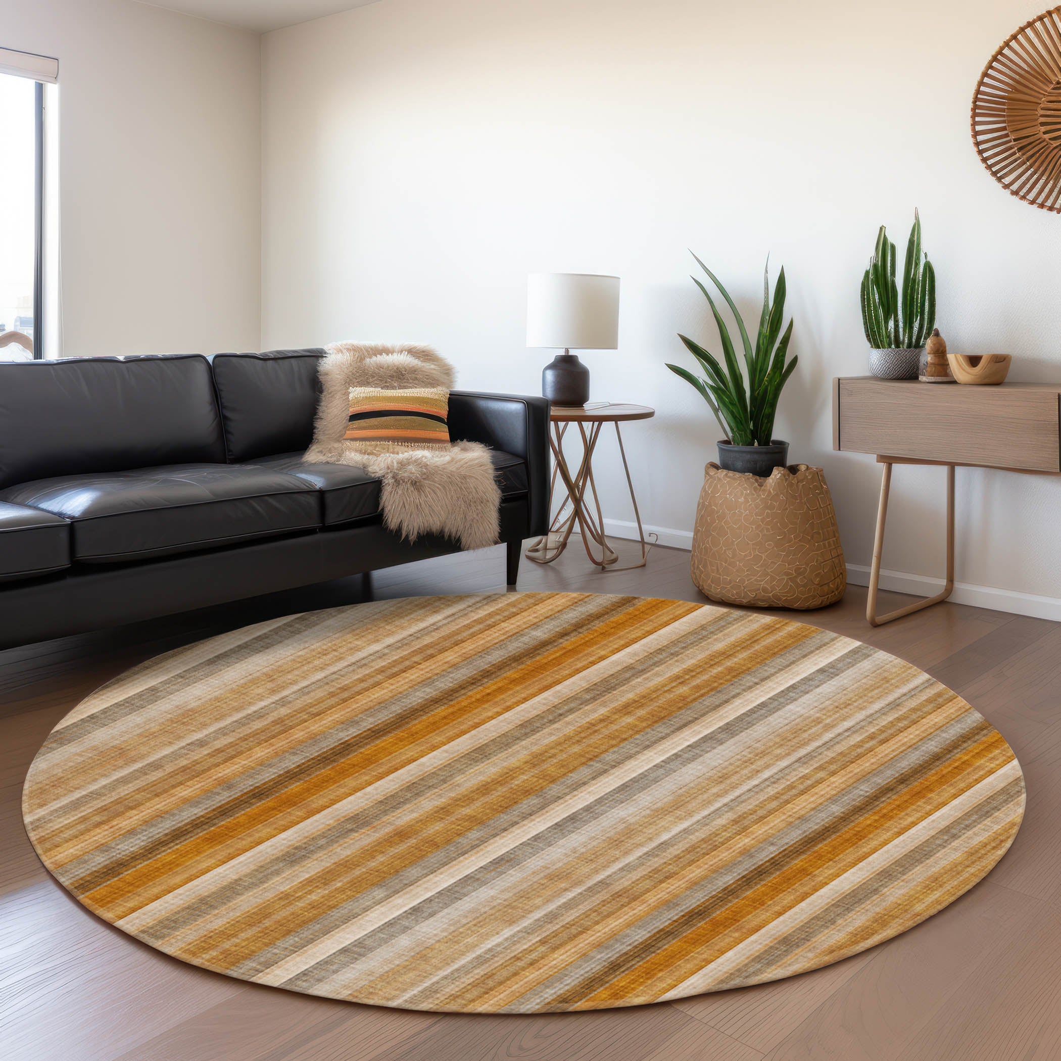 Siena Machine Washable Transitional Paprika Orange Rug 8' x 8' #shape_Round