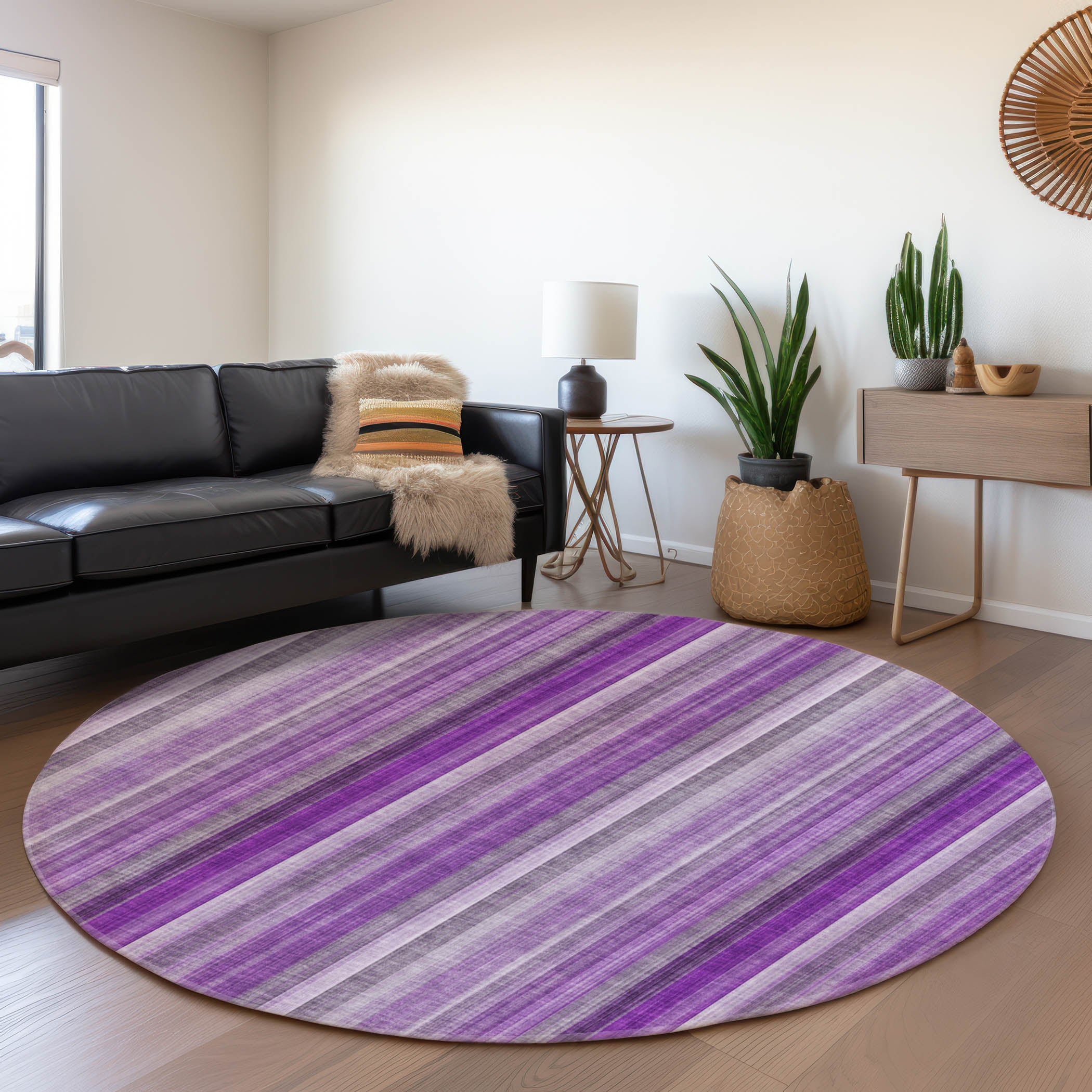 Siena Machine Washable Transitional Purple Rug 8' x 8' #shape_Round