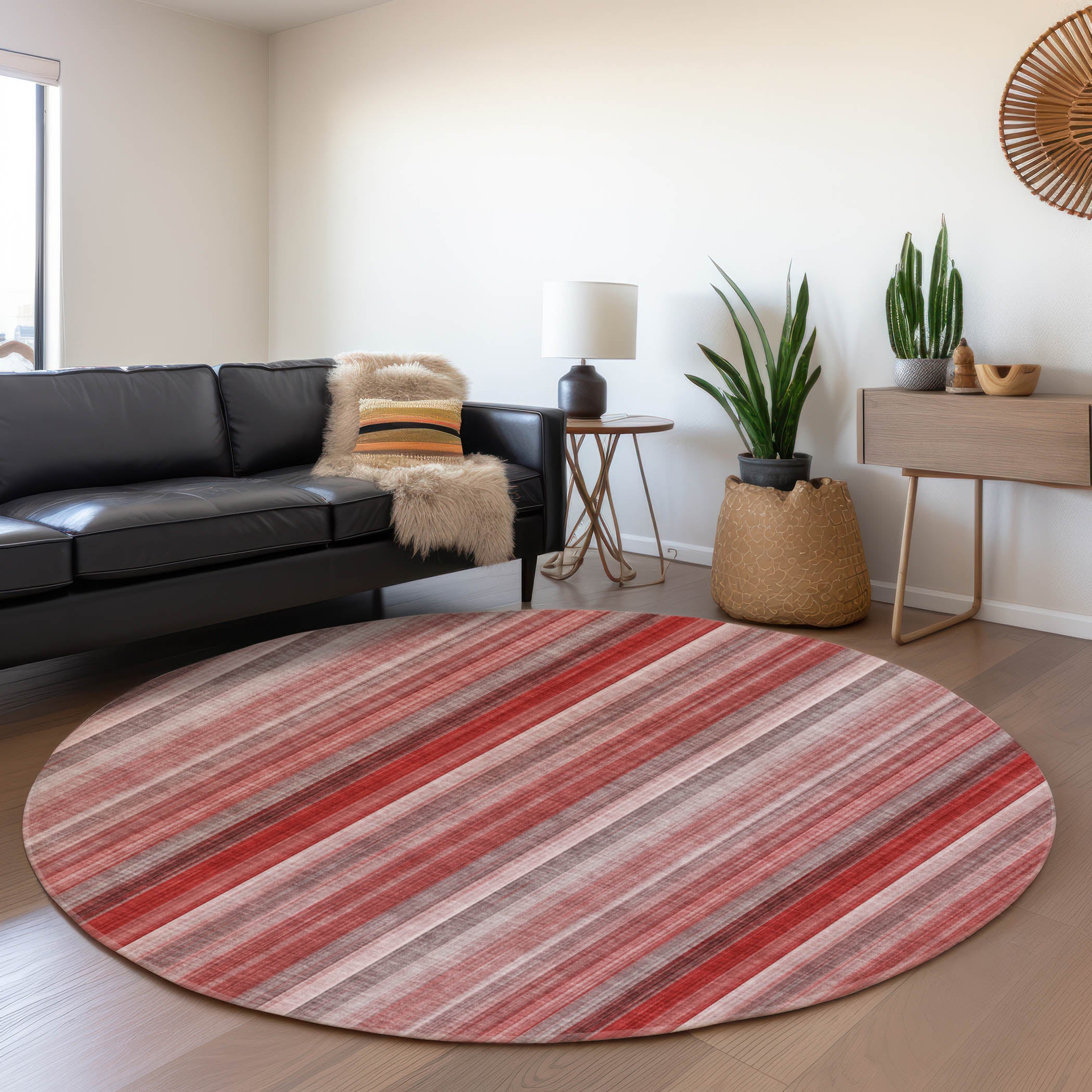 Siena Machine Washable Transitional Red Rug 8' x 8' #shape_Round