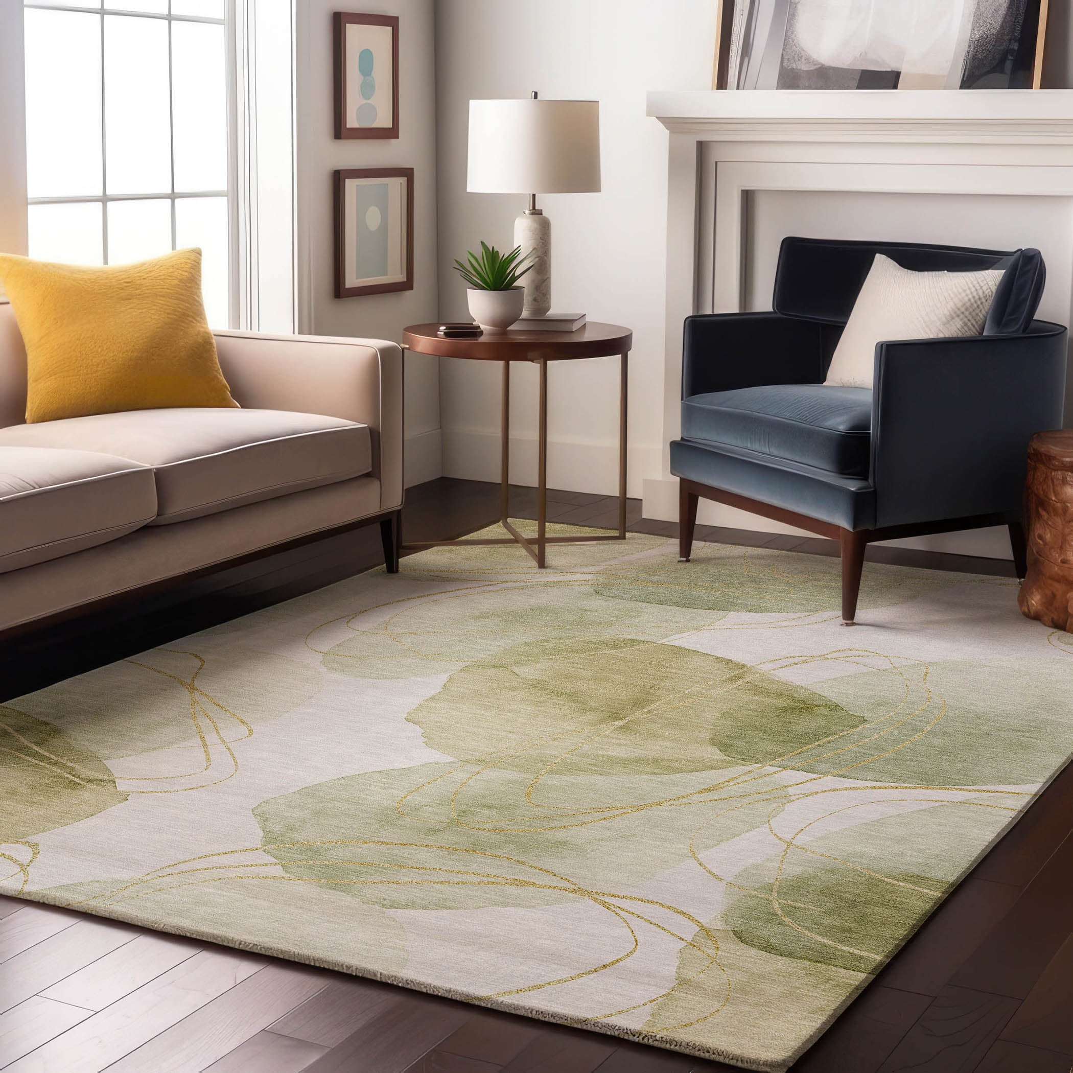 Kathmandu Machine Washable Contemporary Green Rug 2'6" x 3'10" #shape_Rectangle