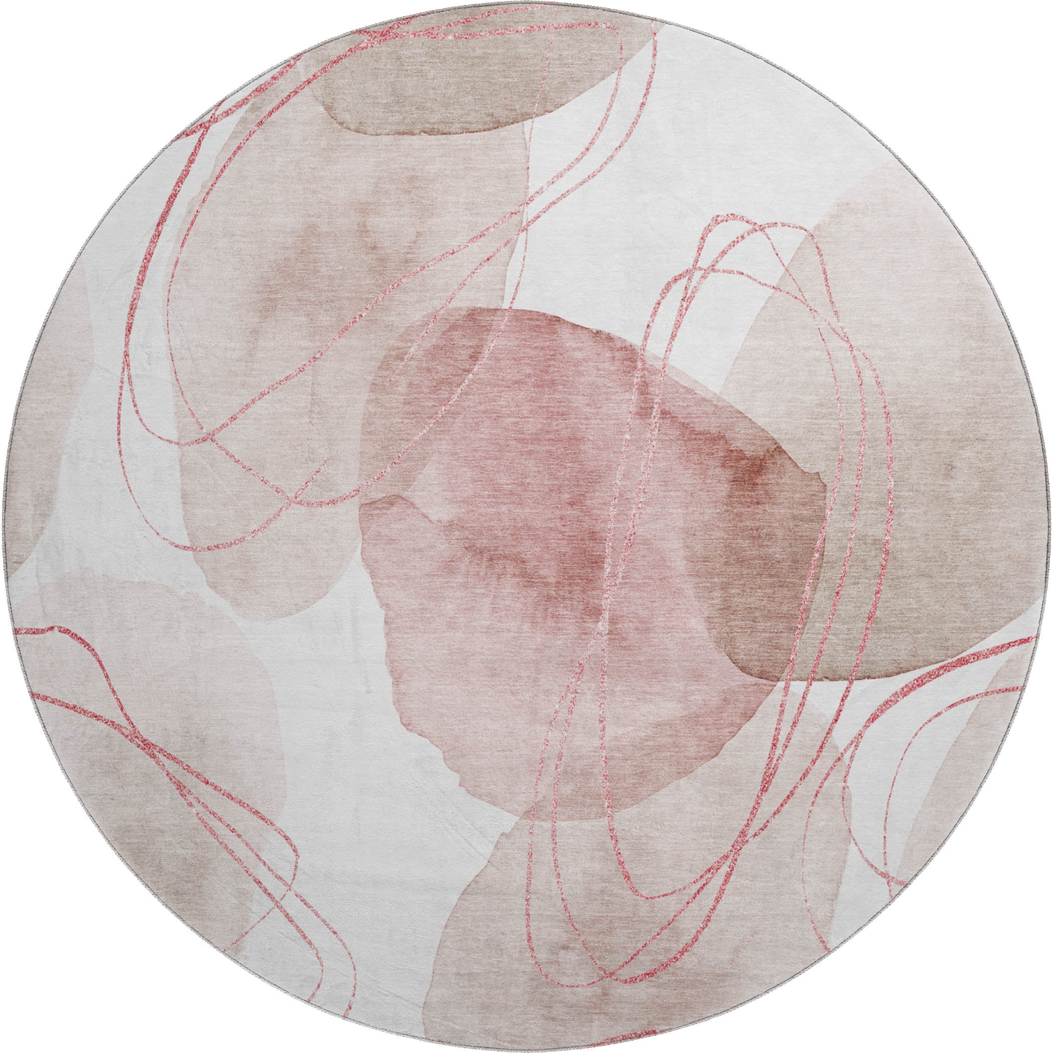 Kathmandu Machine Washable Contemporary Merlot Red Rug 8' x 8' #shape_Round