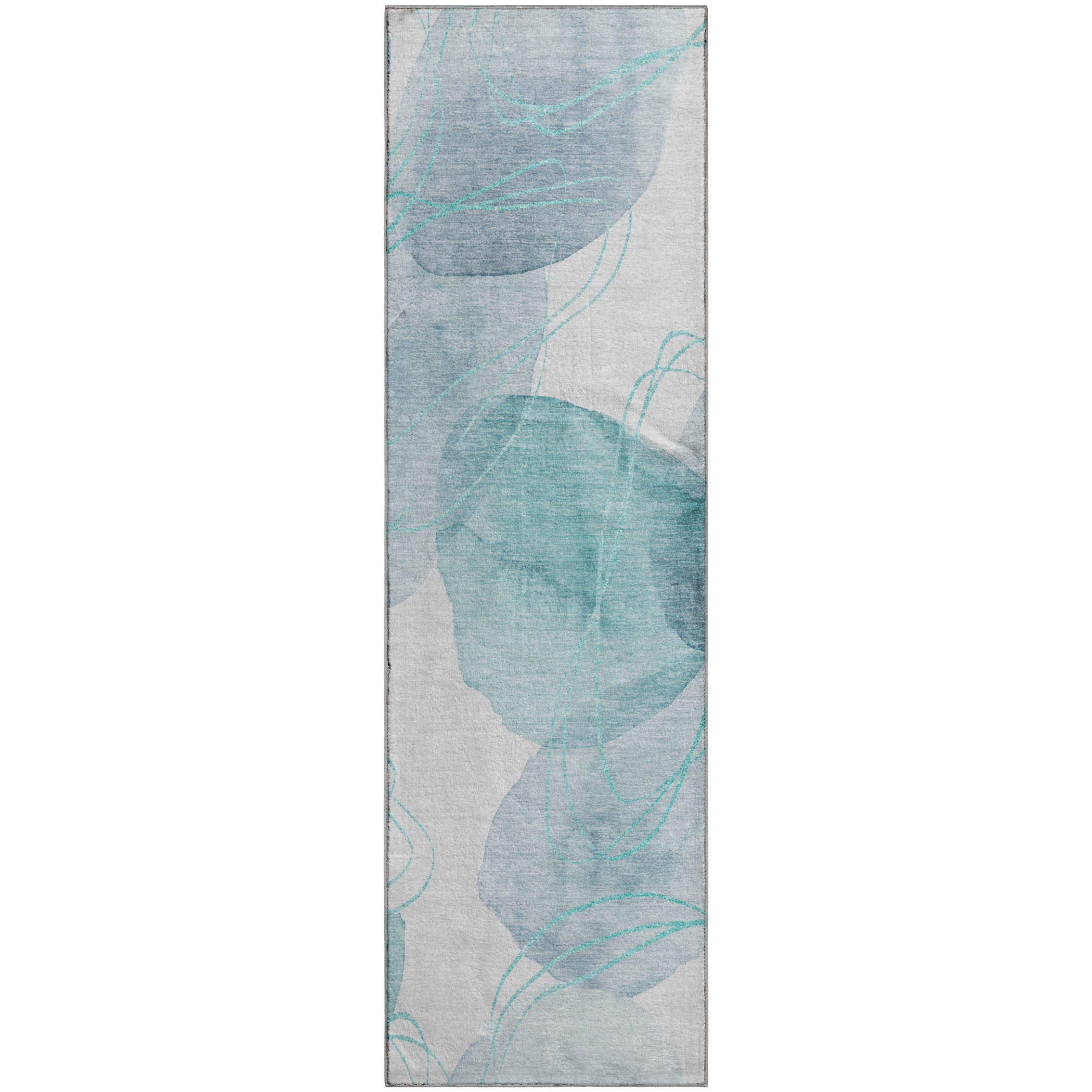 Kathmandu Machine Washable Contemporary Teal Rug 2'3" x 7'6" #shape_Runner