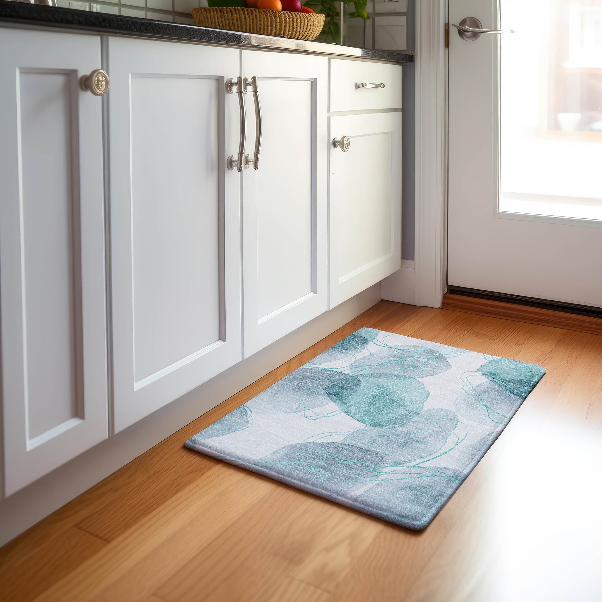 Kathmandu Machine Washable Contemporary Teal Rug 1'8" x 2'6" #shape_Rectangle