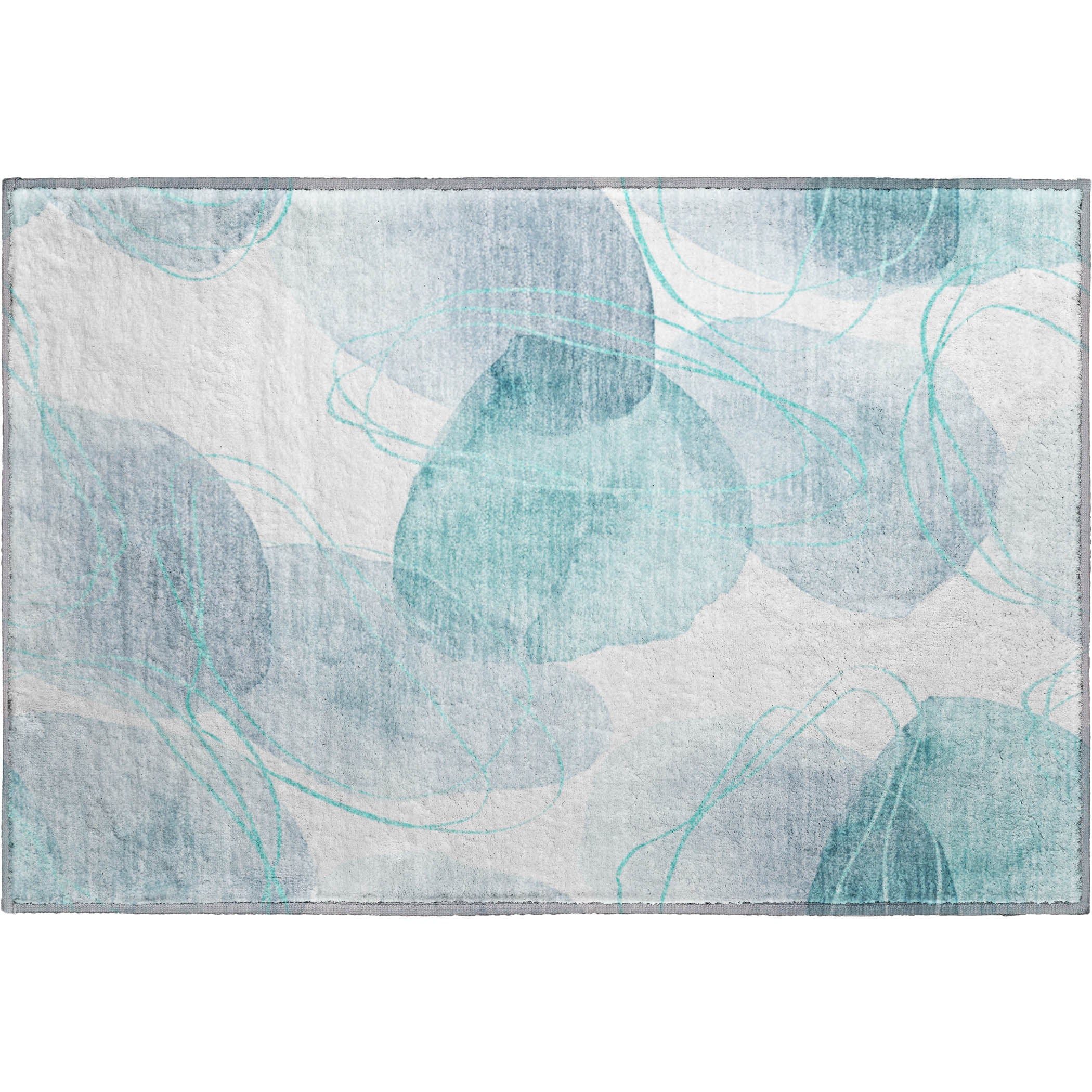 Kathmandu Machine Washable Contemporary Teal Rug 1'8" x 2'6" #shape_Rectangle