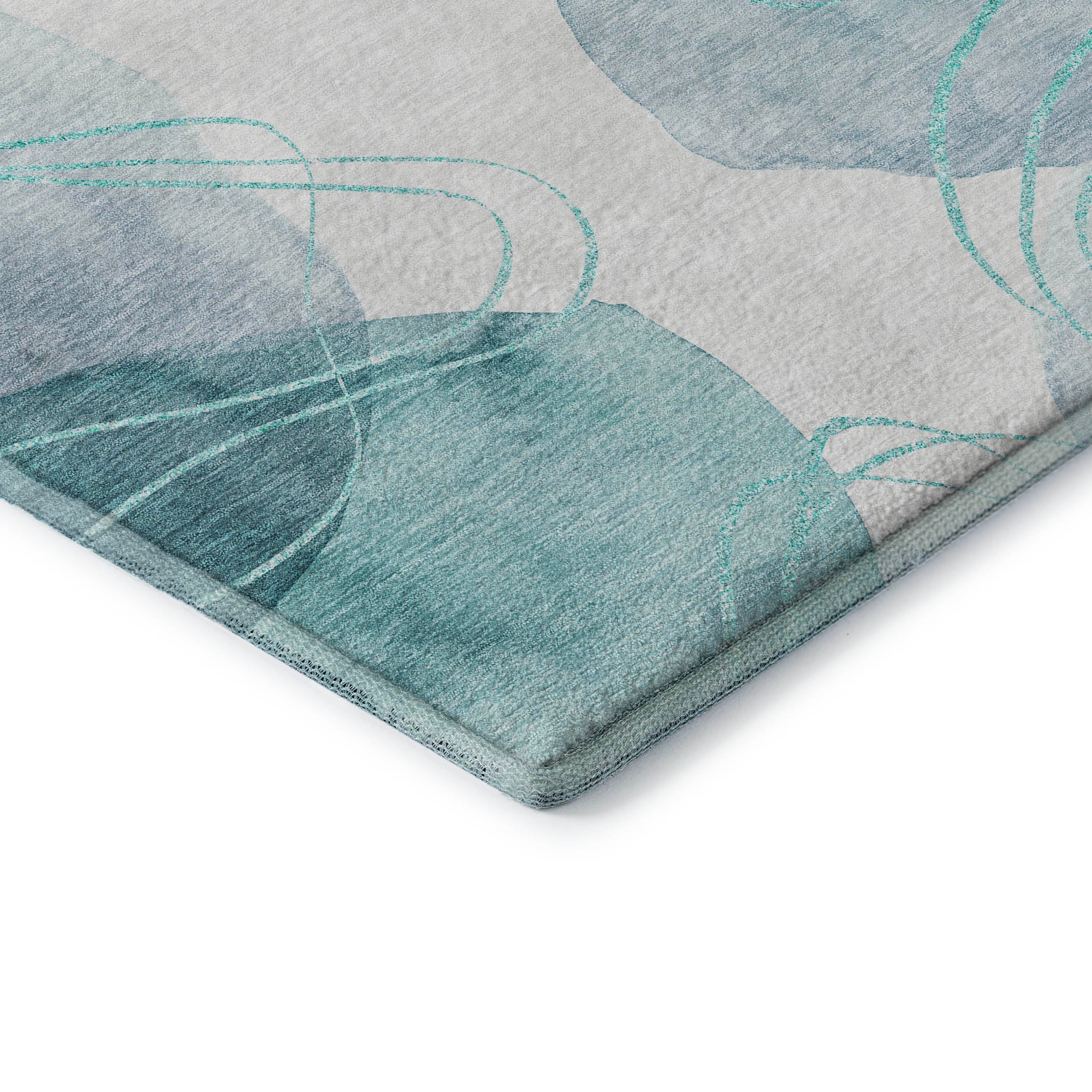 Kathmandu Machine Washable Contemporary Teal Rug 1'8" x 2'6" #shape_Rectangle