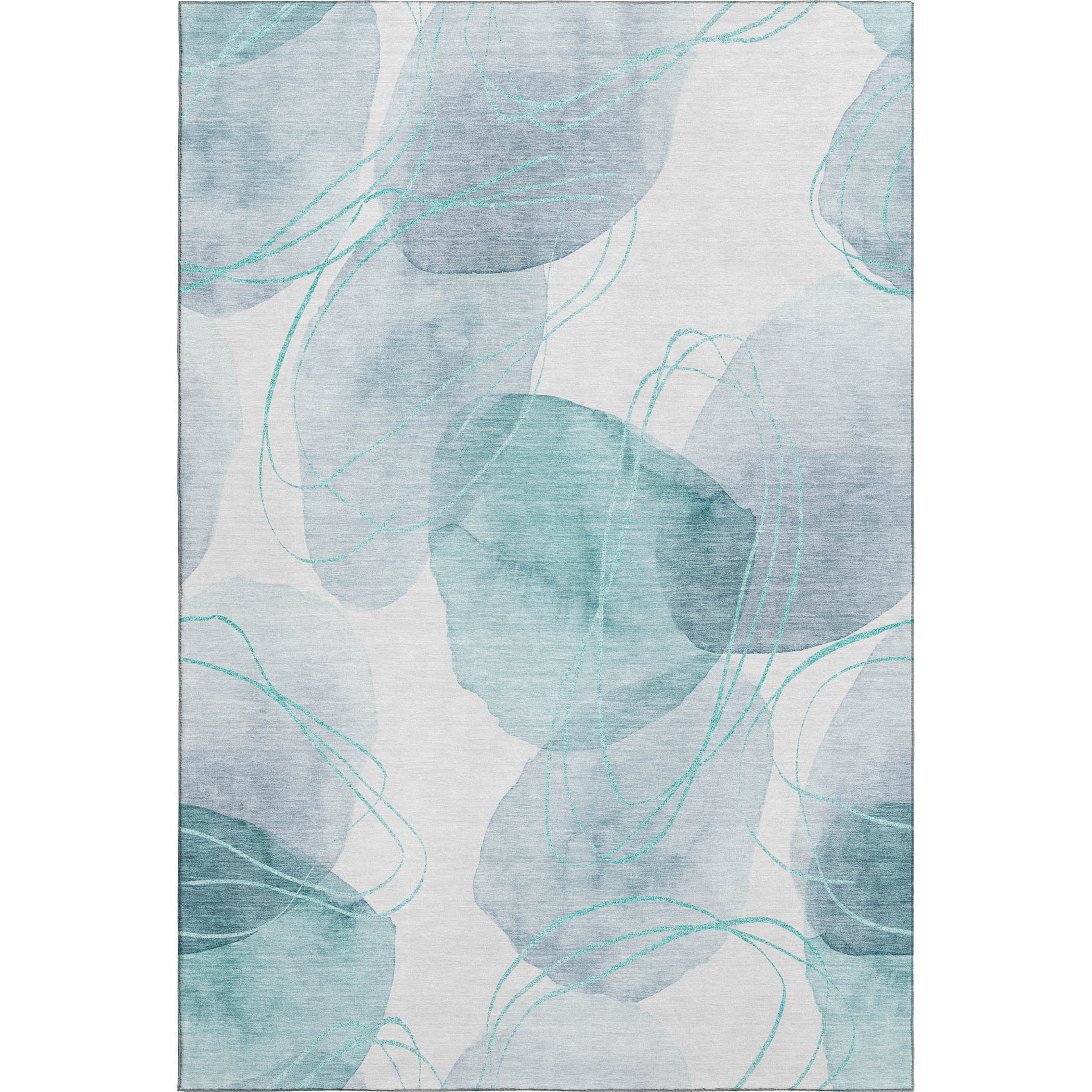 Kathmandu Machine Washable Contemporary Teal Rug 2'6" x 3'10" #shape_Rectangle